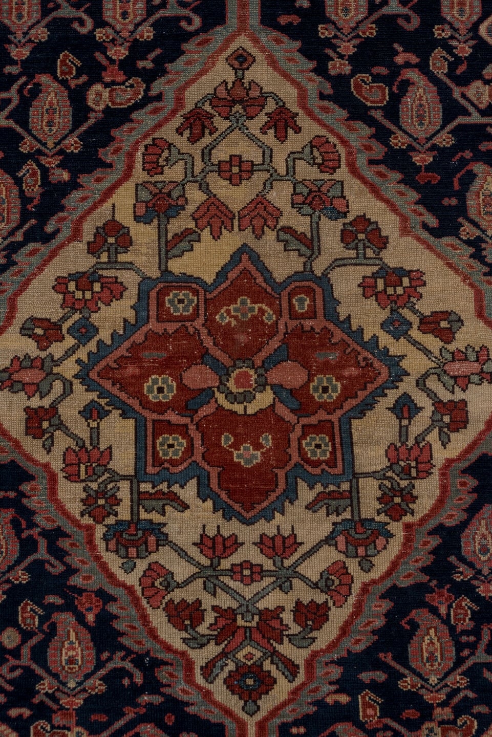 4' x 6' one-of-a-kind handmade vintage Malayer small size rug. Color palette: navy, rust, ivory, indigo, soft blue, rose