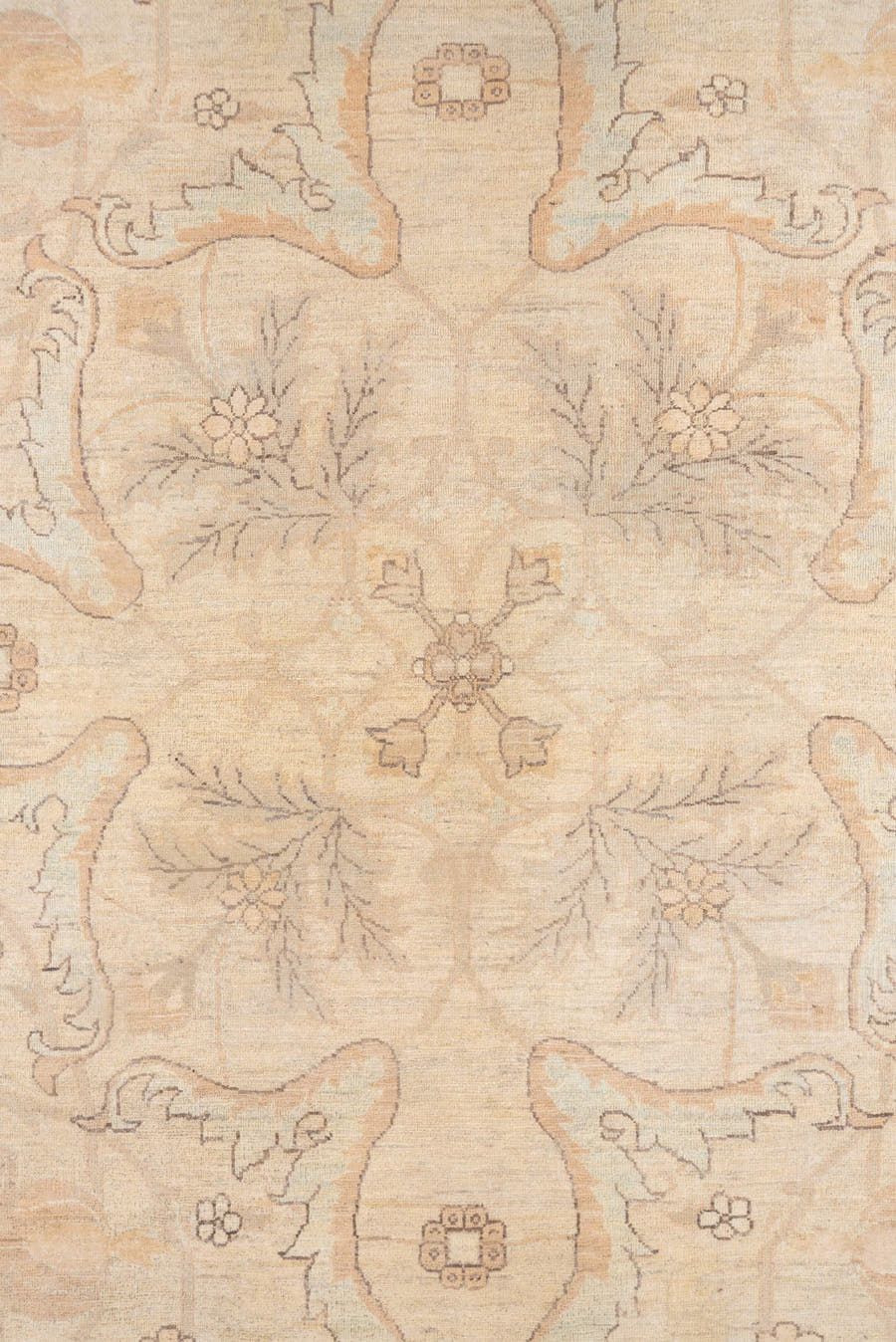 9' x 12' one-of-a-kind handmade vintage Sivas large size rug. Color palette: ivory, cream, blush, taupe, beige, sand, peach