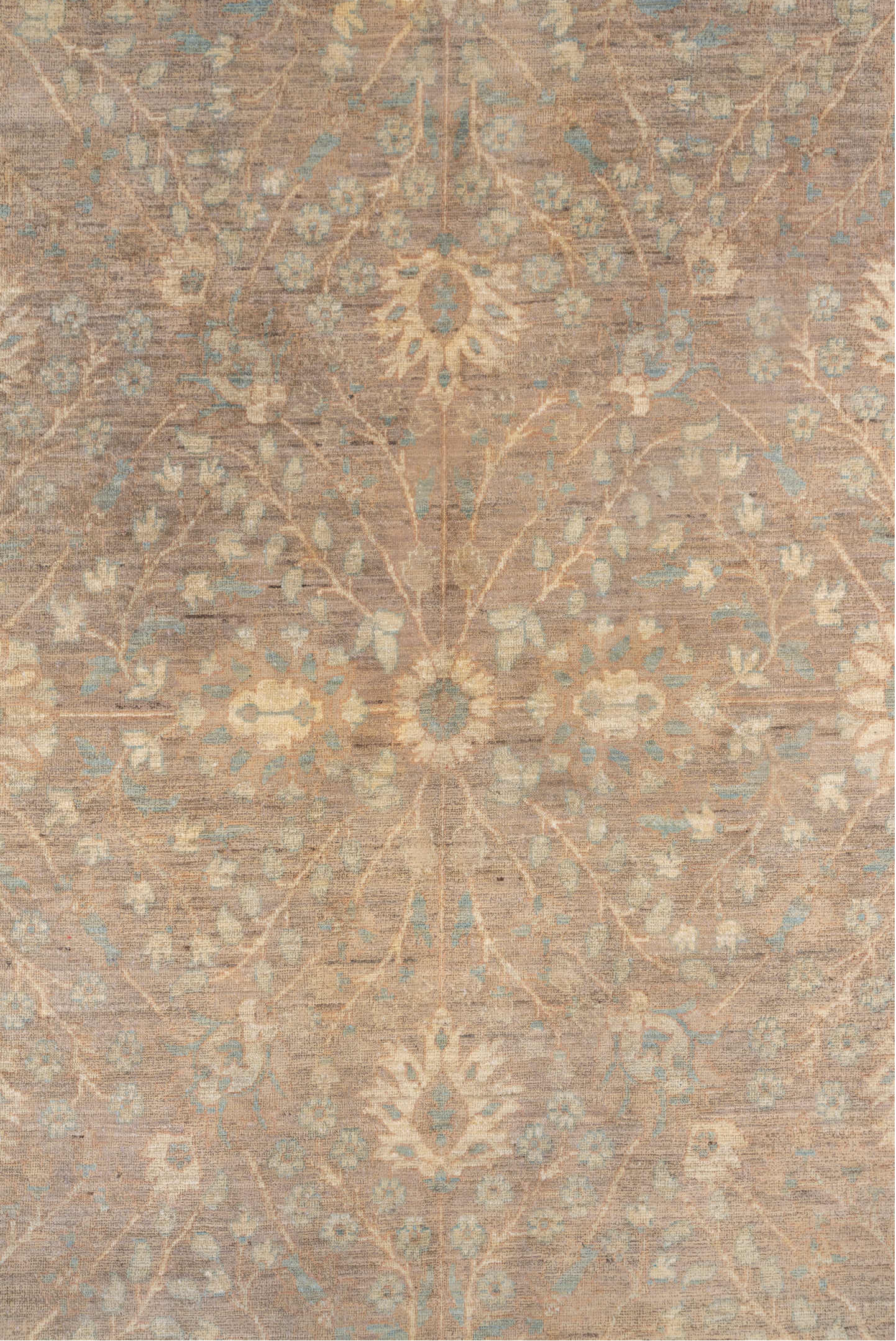 9' x 12' one-of-a-kind handmade vintage Sivas large size rug. Color palette: taupe, ivory, pale blue, beige, sand, camel