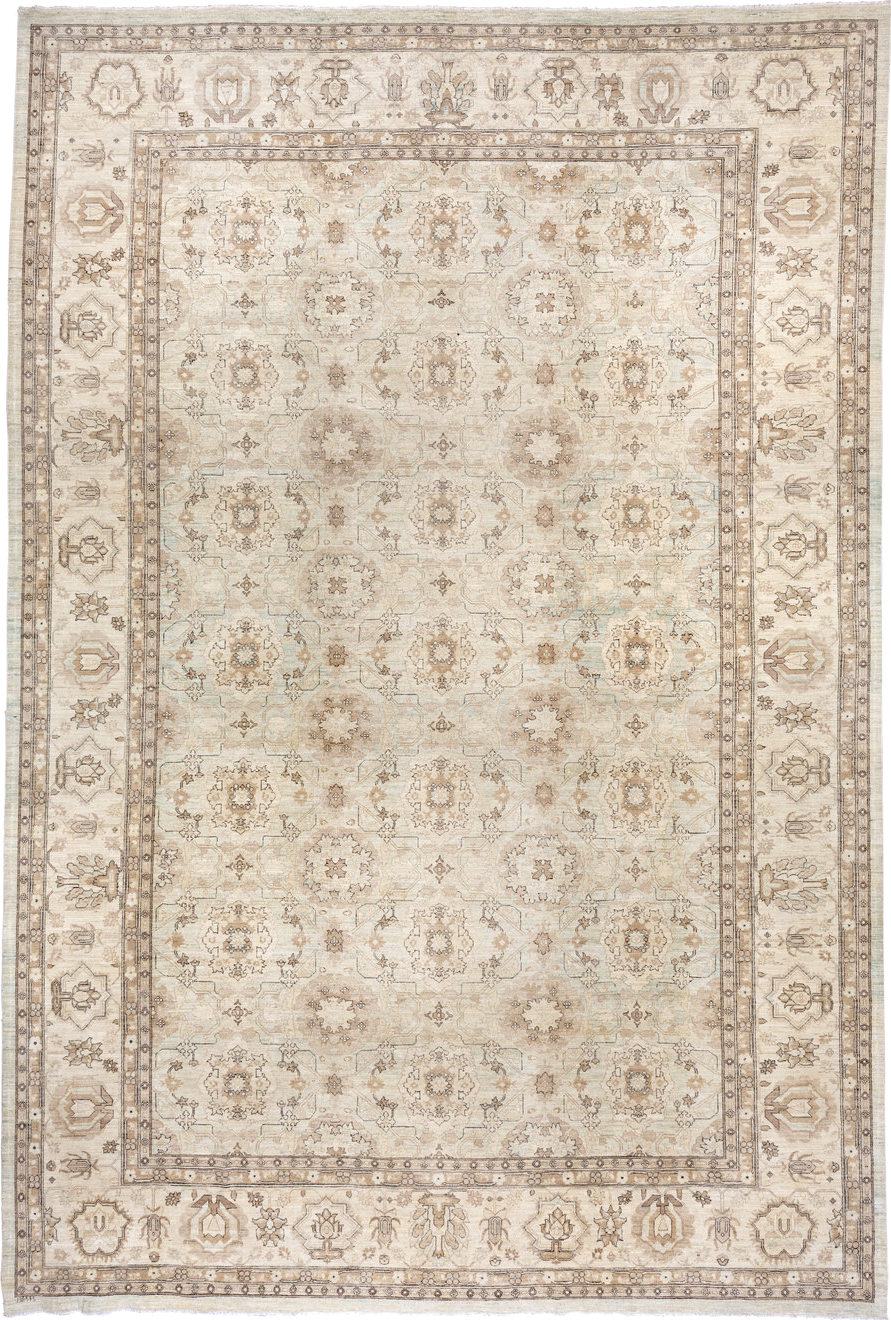 11' x 17' one-of-a-kind handmade vintage Sivas oversize rug. Color palette: antiquewhite, brown, cornsilk, gray, light gray