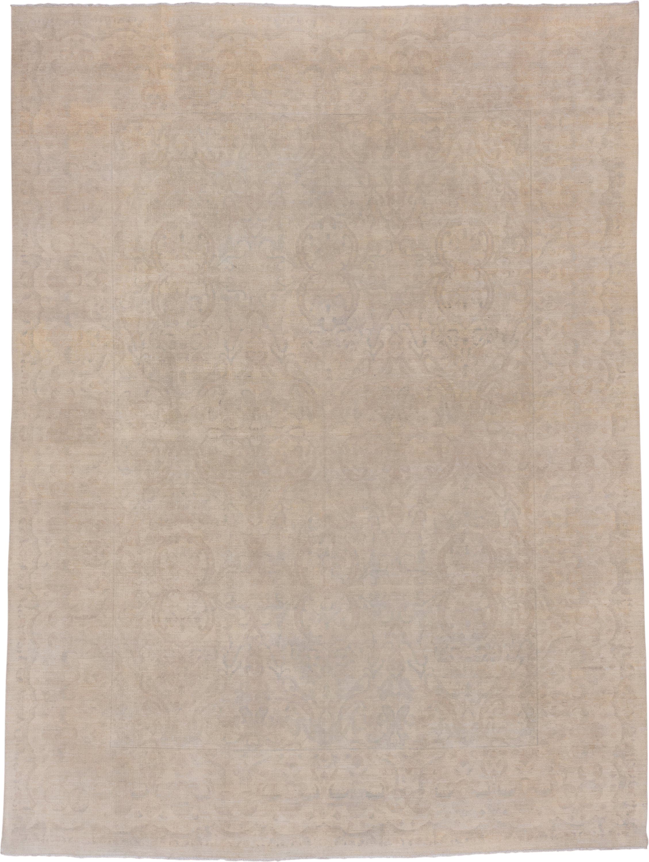 9' x 12' one-of-a-kind handmade vintage Sivas large size rug. Color palette: ivory, taupe, light gray, beige, sand, gray