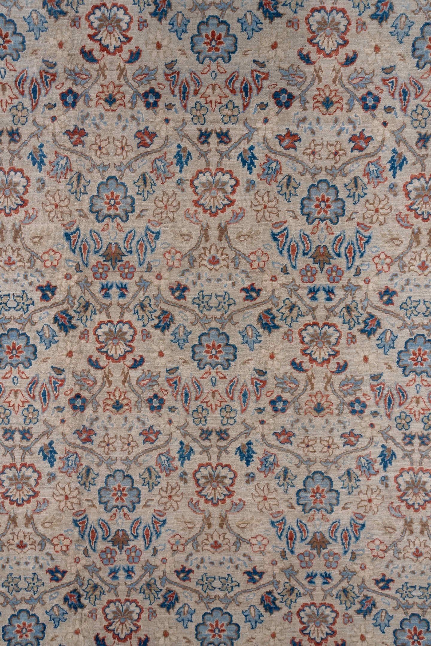 8' x 10' one-of-a-kind handmade vintage Afghan large size rug. Color palette: ivory, sky_blue, taupe, rust, slate, rose