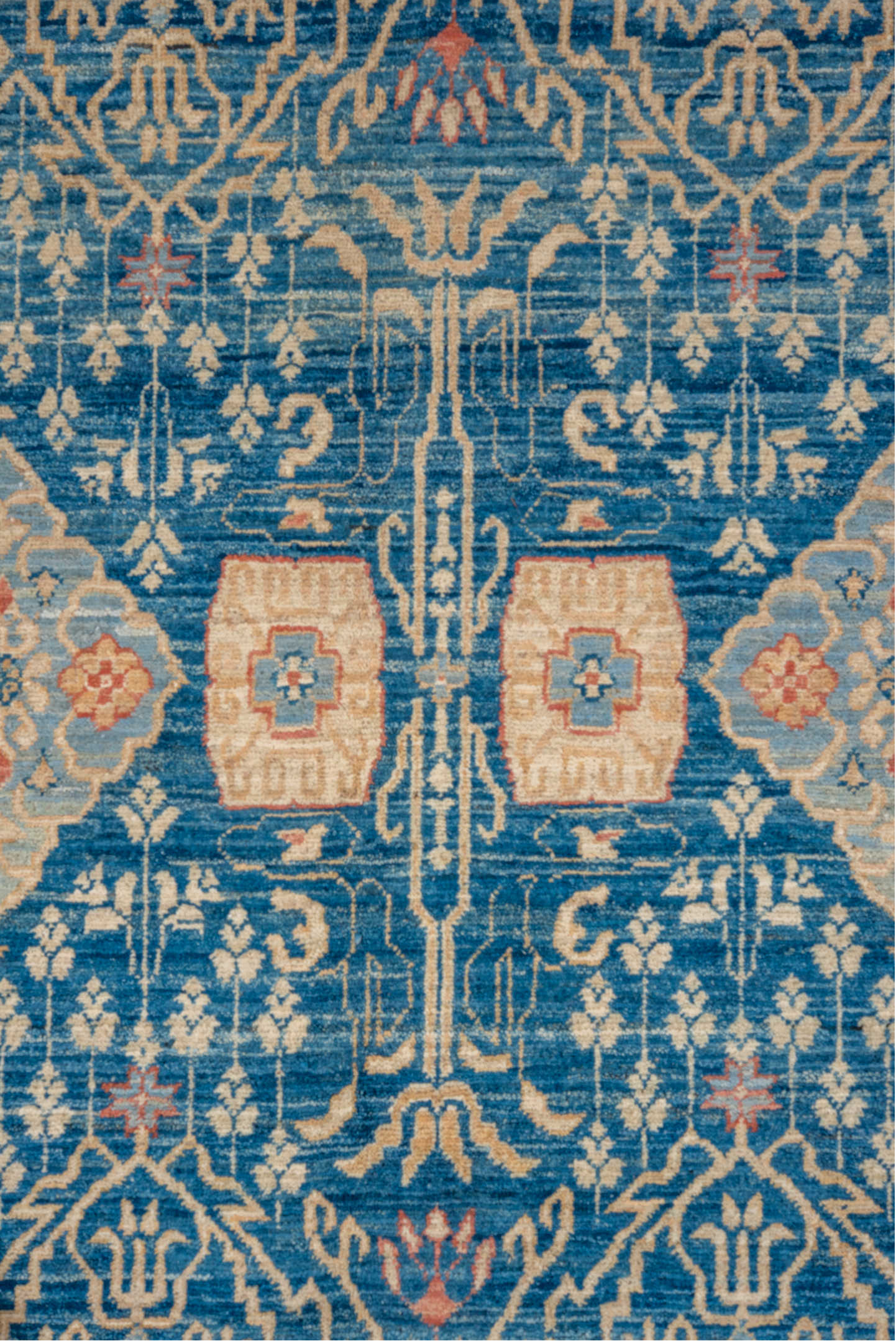 8' x 11' one-of-a-kind handmade vintage Afghan large size rug. Color palette: turquoise, ivory, sky blue, beige, sand, teal