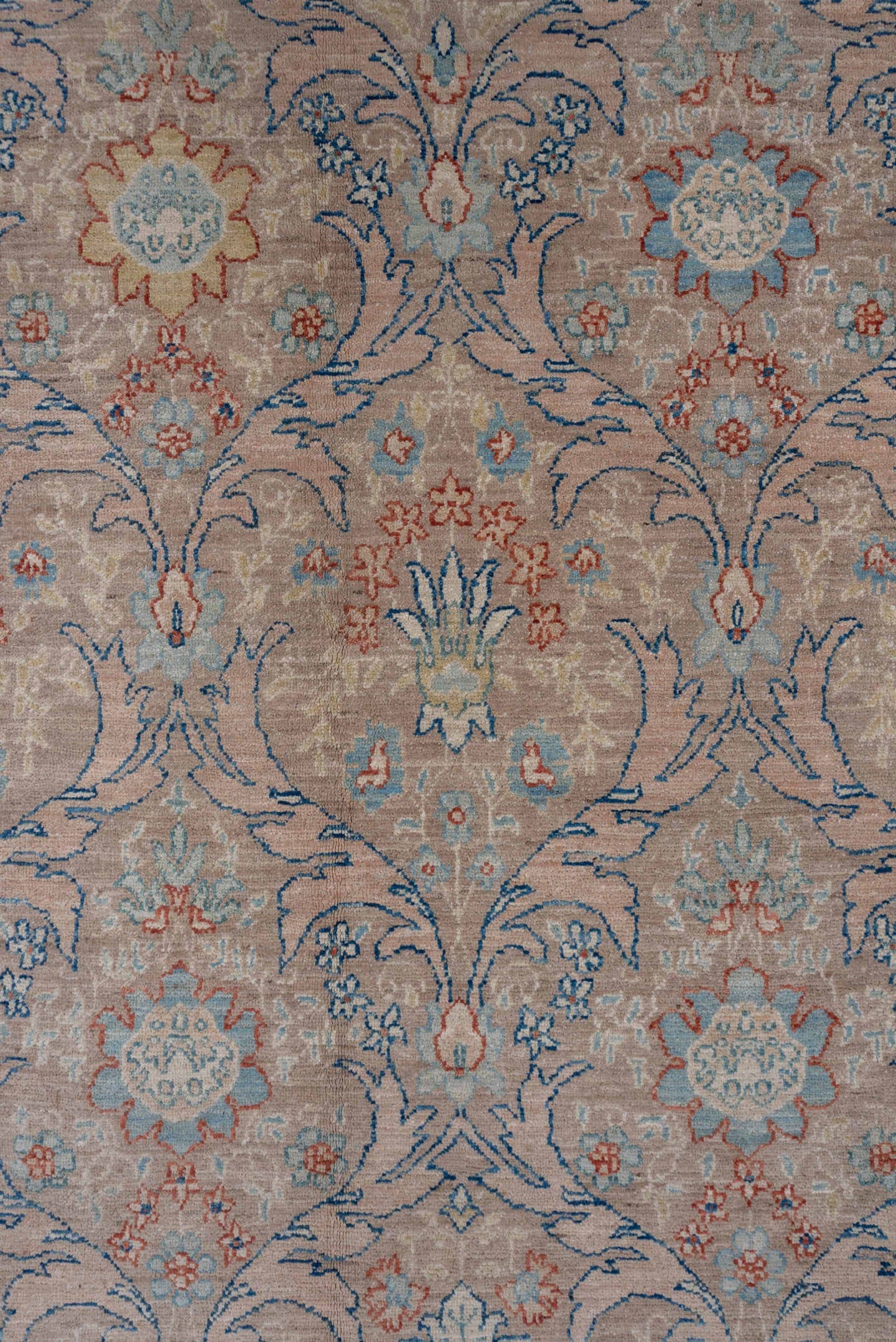 6' x 8' one-of-a-kind handmade vintage Afghan medium size rug. Color palette: taupe, ivory, slate, camel, powder_blue, rust