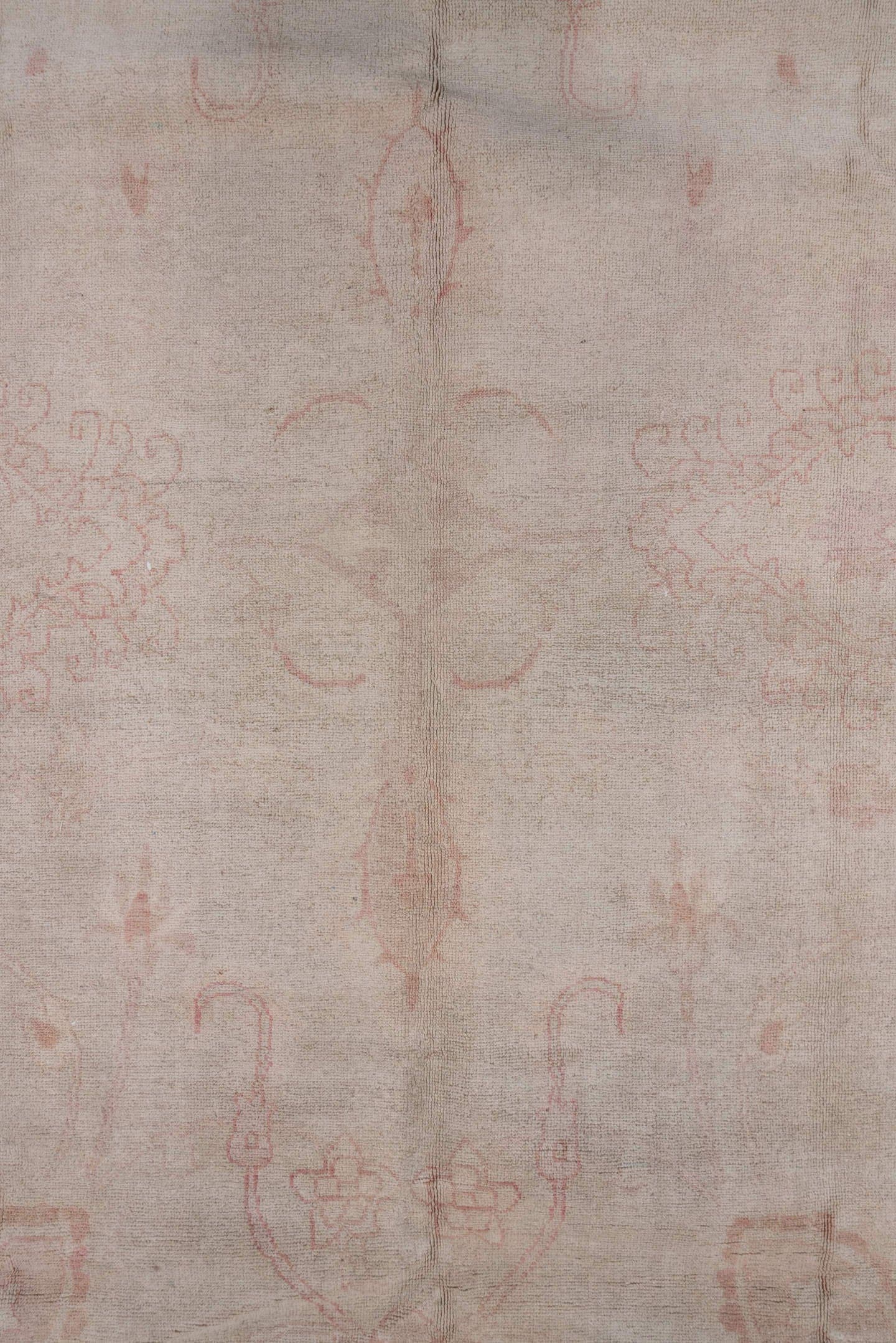 8' x 11' one-of-a-kind handmade vintage Afghan large size rug. Color palette: ivory, blush, cream, taupe, pale rose, pink