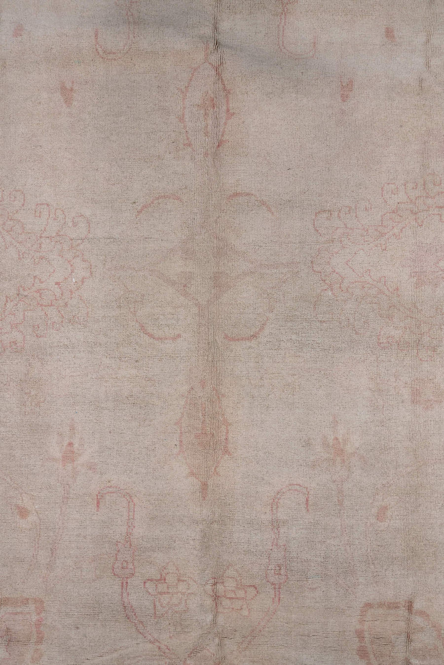 8' x 11' one-of-a-kind handmade vintage Afghan large size rug. Color palette: ivory, blush, cream, taupe, pale rose, pink