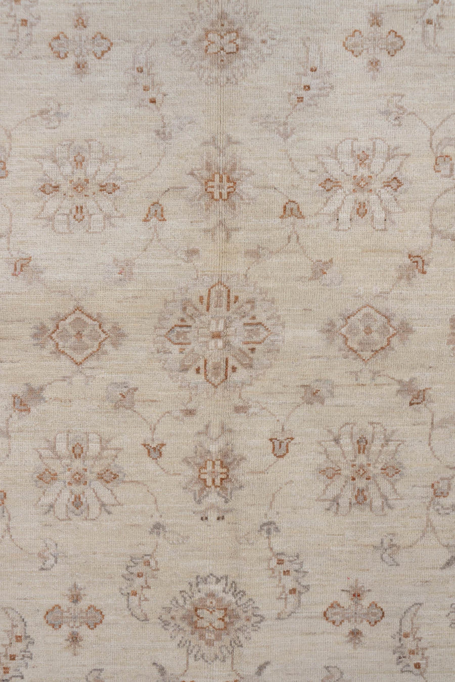 6' x 9' one-of-a-kind handmade vintage Afghan medium size rug. Color palette: ivory, beige, taupe, camel, sand, light brown