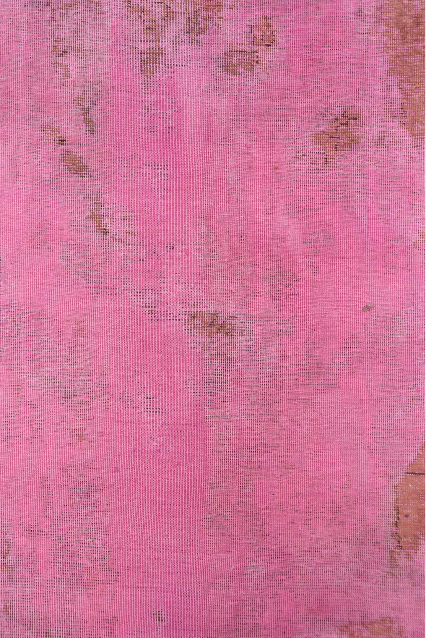 9' x 12' one-of-a-kind handmade vintage Overdyed large size rug. Color palette: brown, pale violet red, pink, red