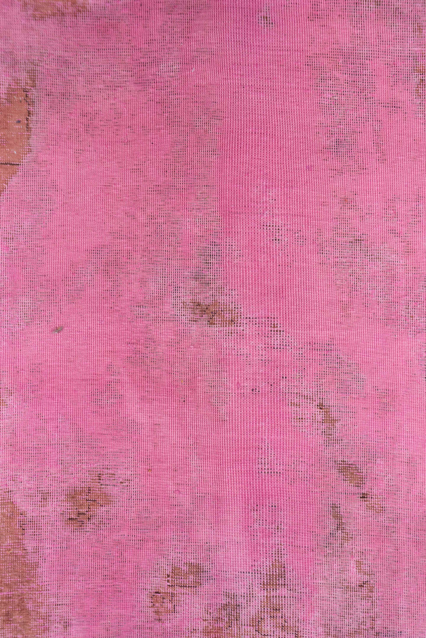 9' x 12' one-of-a-kind handmade vintage Overdyed large size rug. Color palette: pink, rose, blush, taupe, red, beige, gray