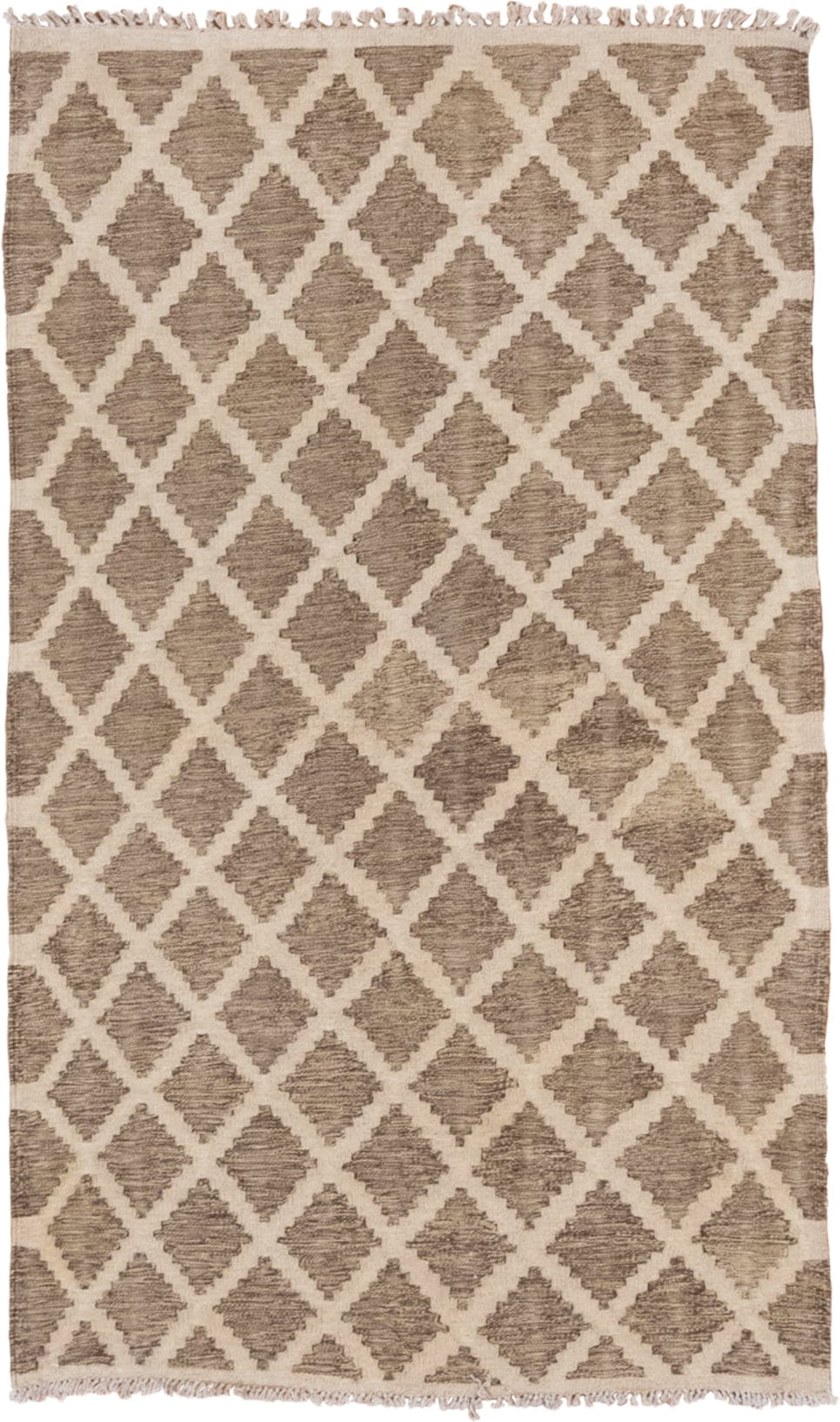 3' x 5' one-of-a-kind handmade vintage Kilim small size rug. Color palette: ivory, taupe, beige, gray