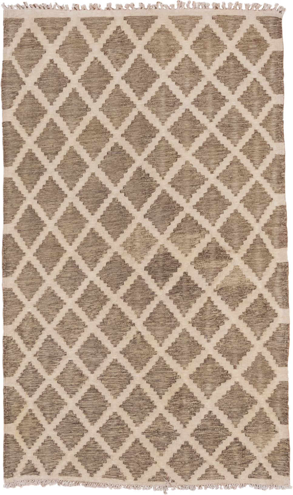 3' x 5' one-of-a-kind handmade vintage Kilim small size rug. Color palette: ivory, taupe, beige, gray