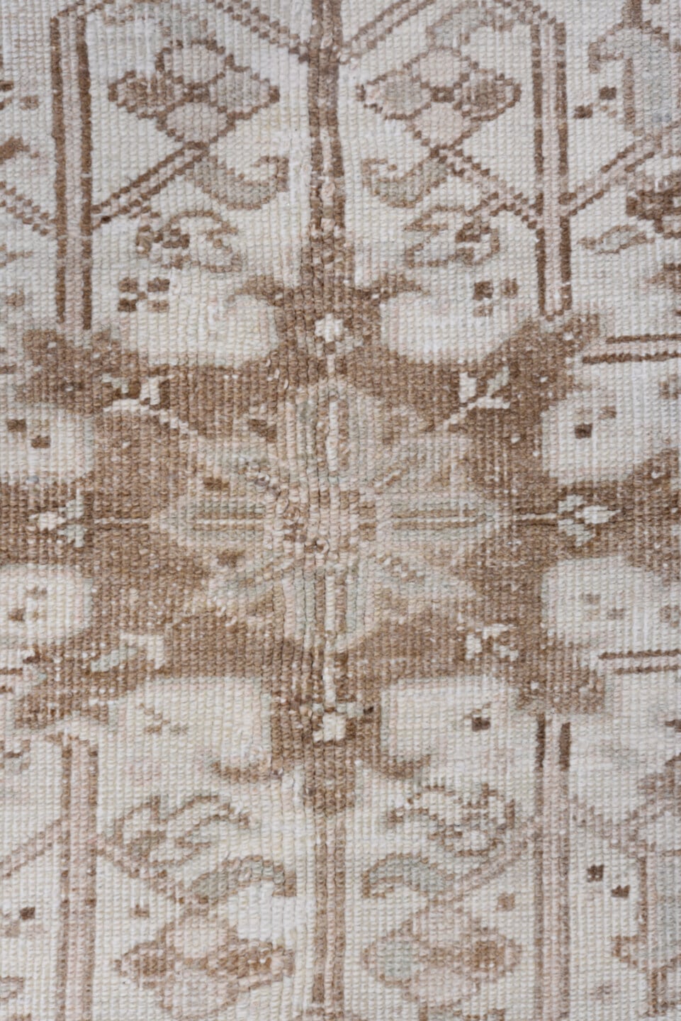 10' x 13' one-of-a-kind handmade antique Heriz large size rug. Color palette: ivory, taupe, beige, camel, sand, light brown