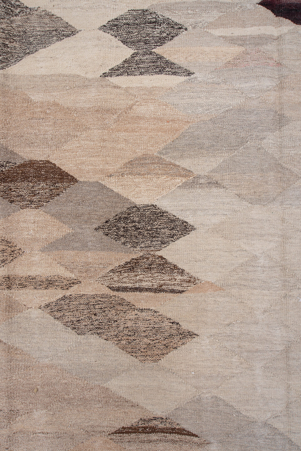 10' x 16' one-of-a-kind handmade vintage Kilim rug. Color palette: taupe, beige, ivory, brown, greige, camel, charcoal, rose