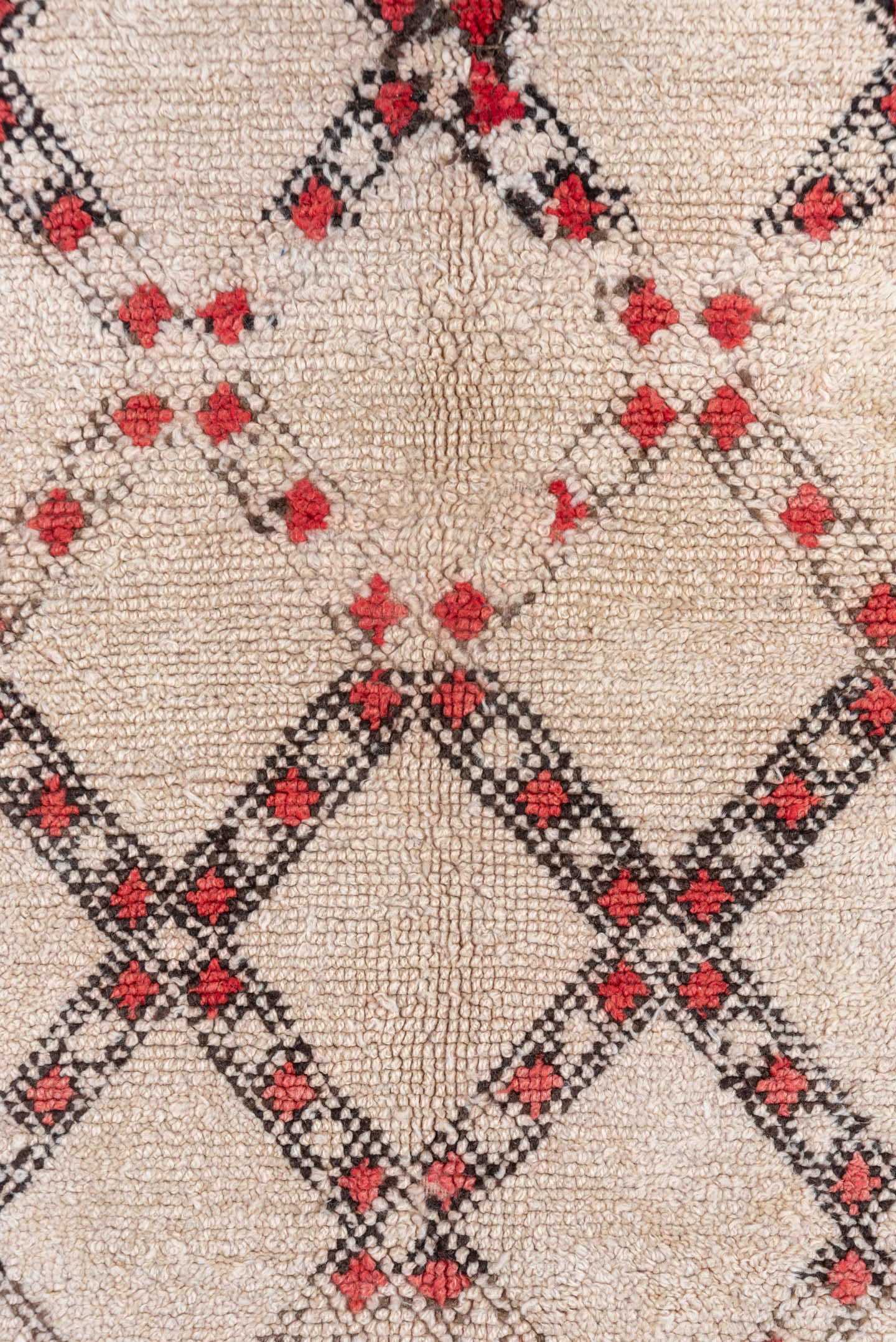 6' x 8' one-of-a-kind handmade vintage Moroccan medium size rug. Color palette: ivory, charcoal, coral, rose, cream, gray