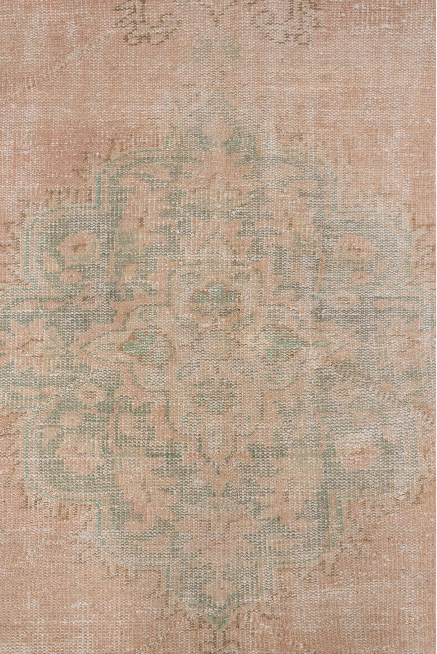 5' x 9' one-of-a-kind handmade vintage Sparta medium size rug. Color palette: blush, ivory, sage, cream, taupe, pink, green