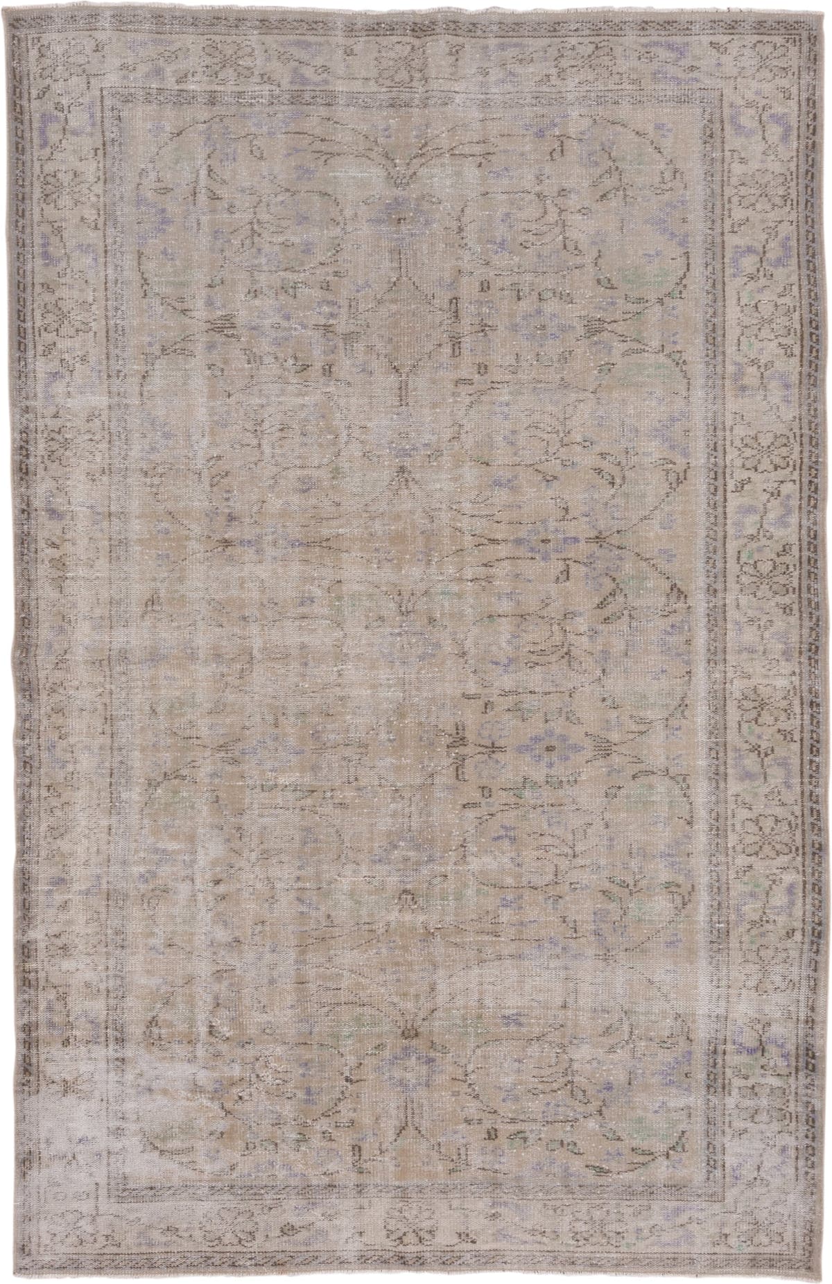 6' x 9' one-of-a-kind handmade vintage Sparta medium size rug. Color palette: taupe, beige, ivory, lavender, sage, brown