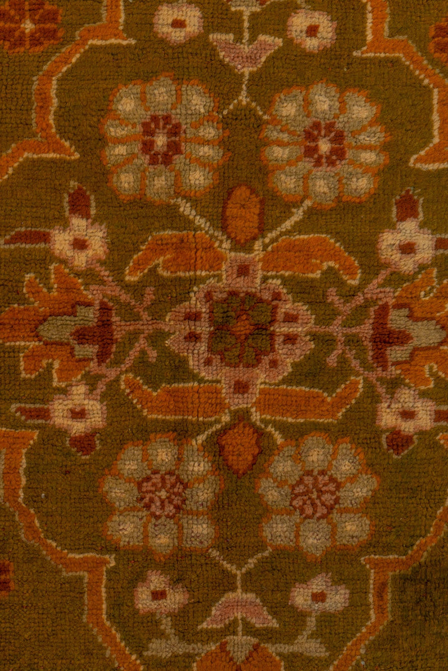 3' x 11' one-of-a-kind handmade antique Oushak runner rug. Color palette: camel, gold, rust, ivory, blush, sage, beige