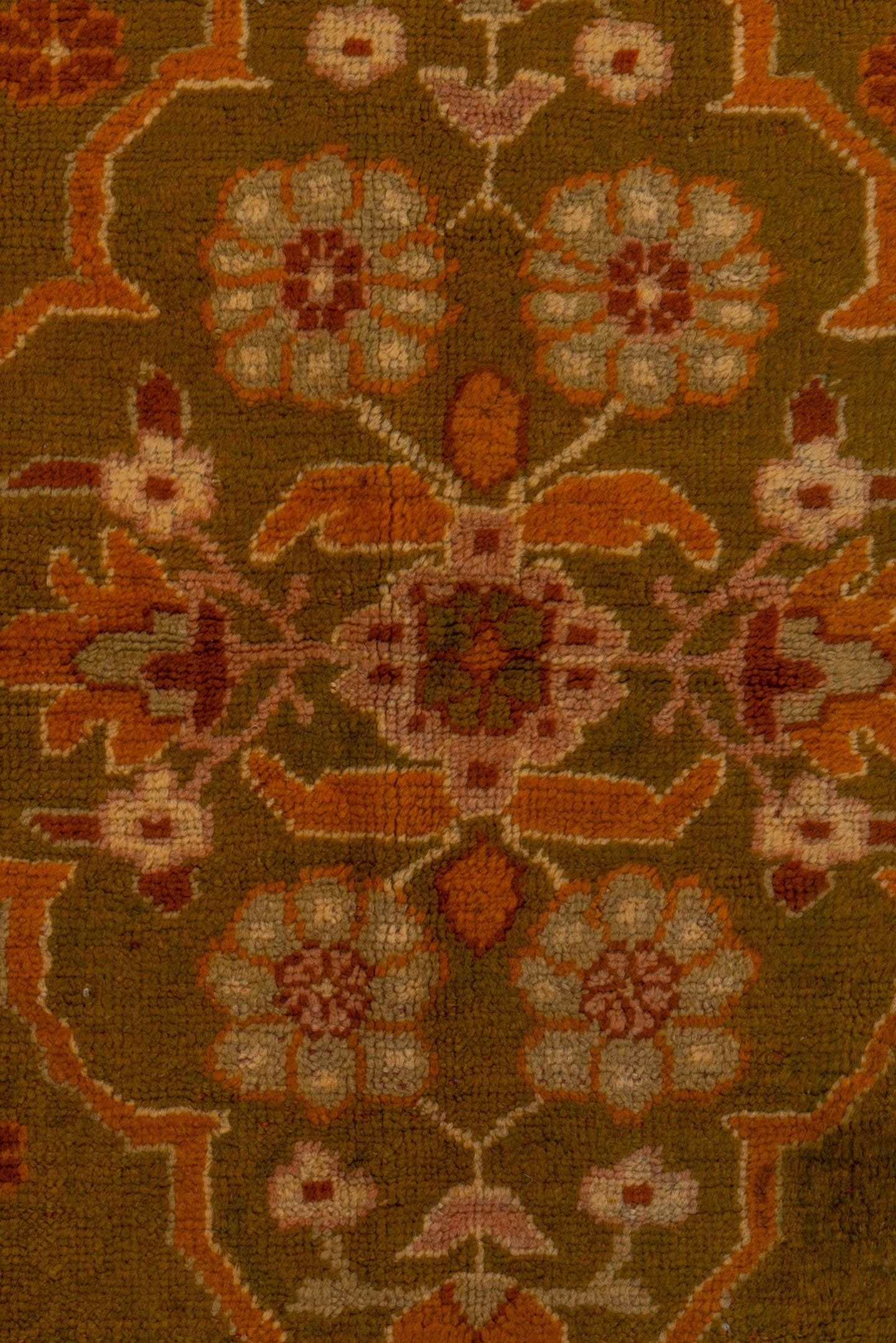 3' x 11' one-of-a-kind handmade antique Oushak runner rug. Color palette: camel, gold, rust, ivory, blush, sage, beige