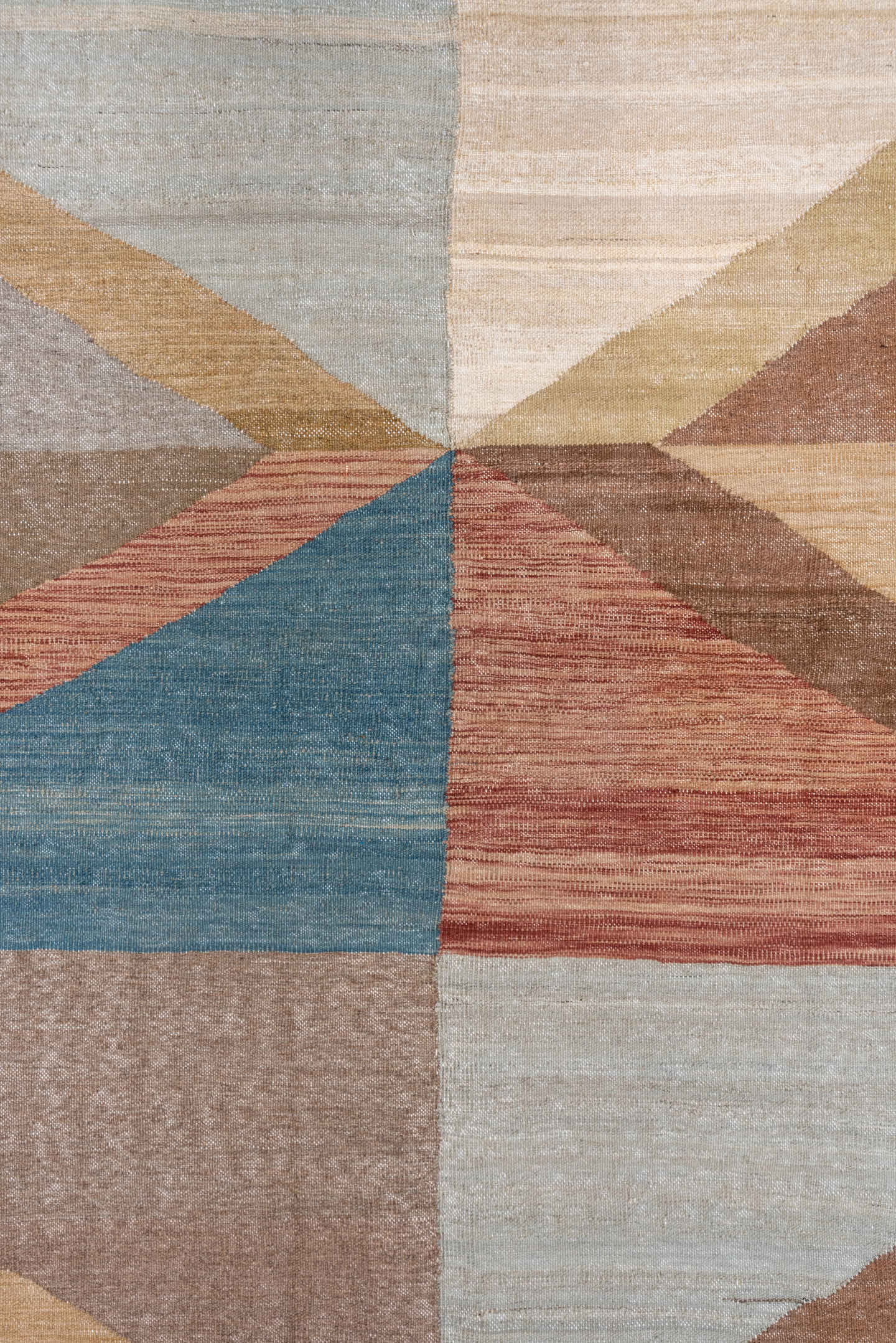 6' x 8' one-of-a-kind handmade vintage Kilim medium size rug. Color palette: taupe, ivory, dusty blue, rose, sand, camel