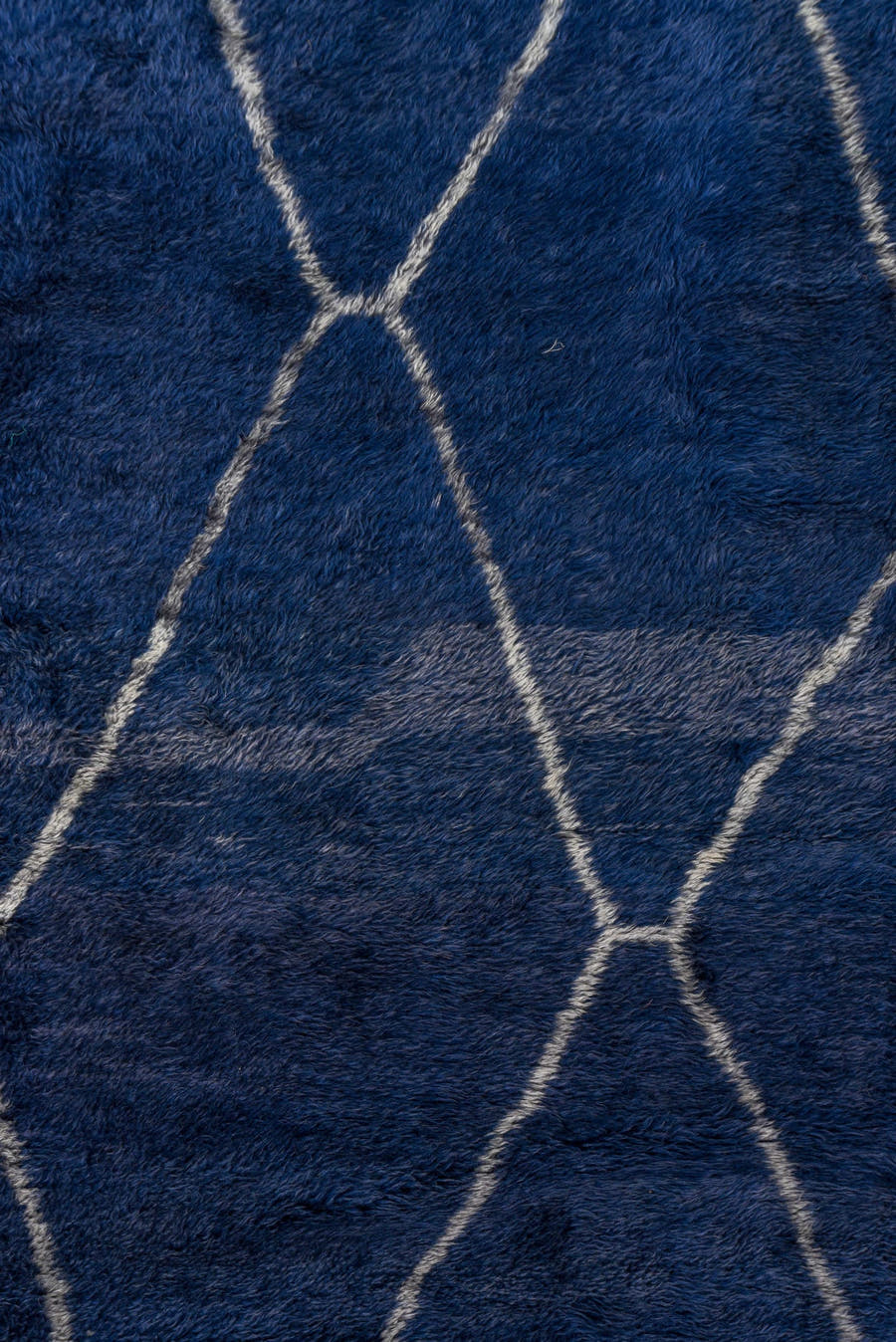 3' x 15' one-of-a-kind handmade vintage Moroccan runner rug. Color palette: navy, ivory, slate, blue, gray