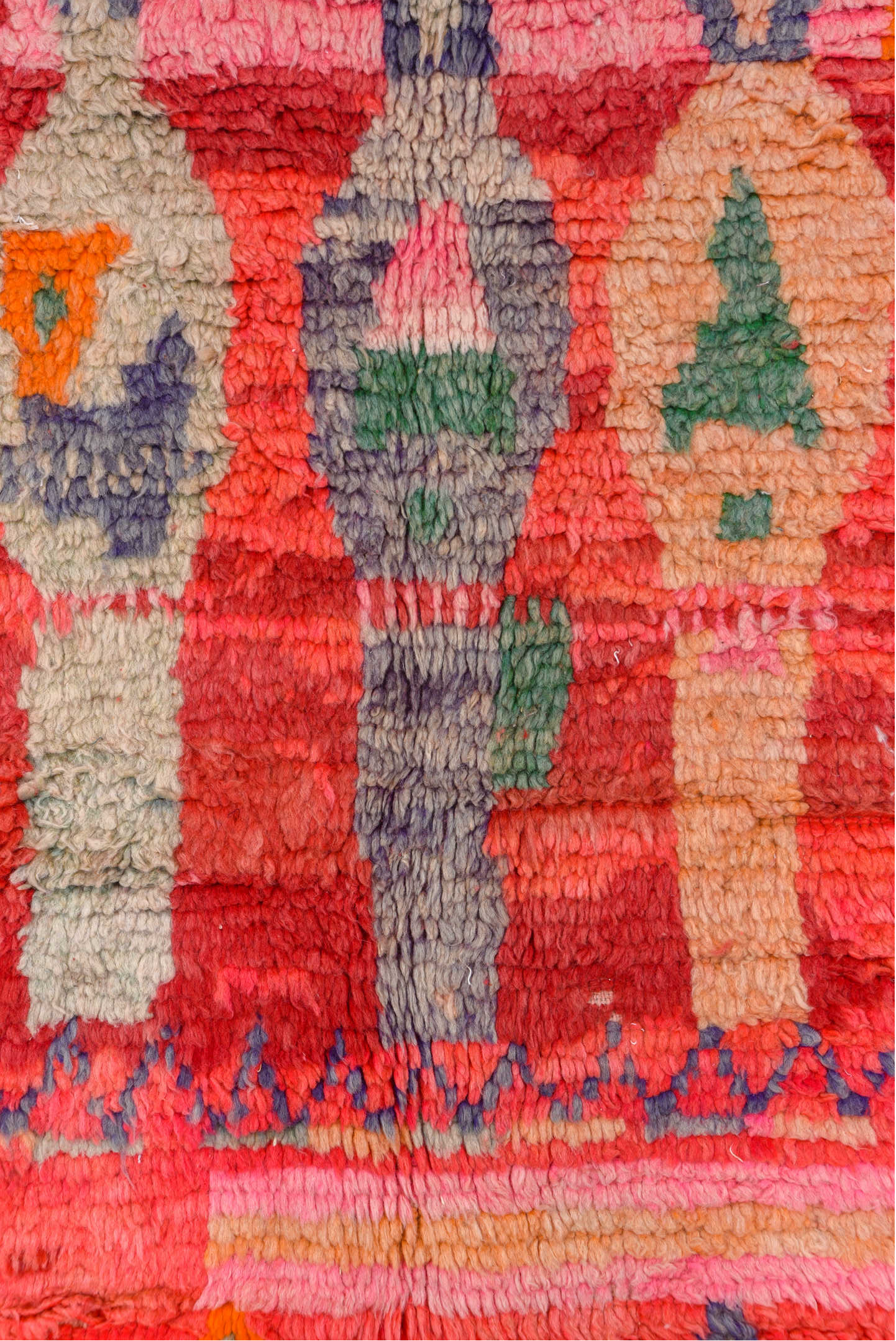 5' x 7' one-of-a-kind handmade vintage Moroccan rug. Color palette: brown, gray, indian red, pink, red