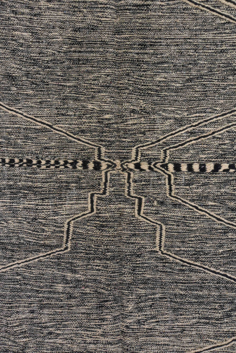 6' x 10' one-of-a-kind handmade vintage Kilim large size rug. Color palette: charcoal, ivory, taupe, gray, black, beige