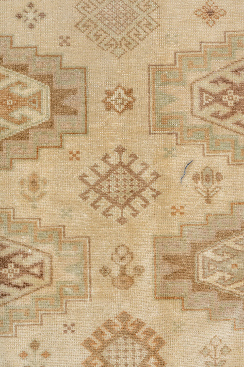 6' x 9' one-of-a-kind handmade antique Derband medium size rug. Color palette: ivory, taupe, camel, sage, brown, sand, rust