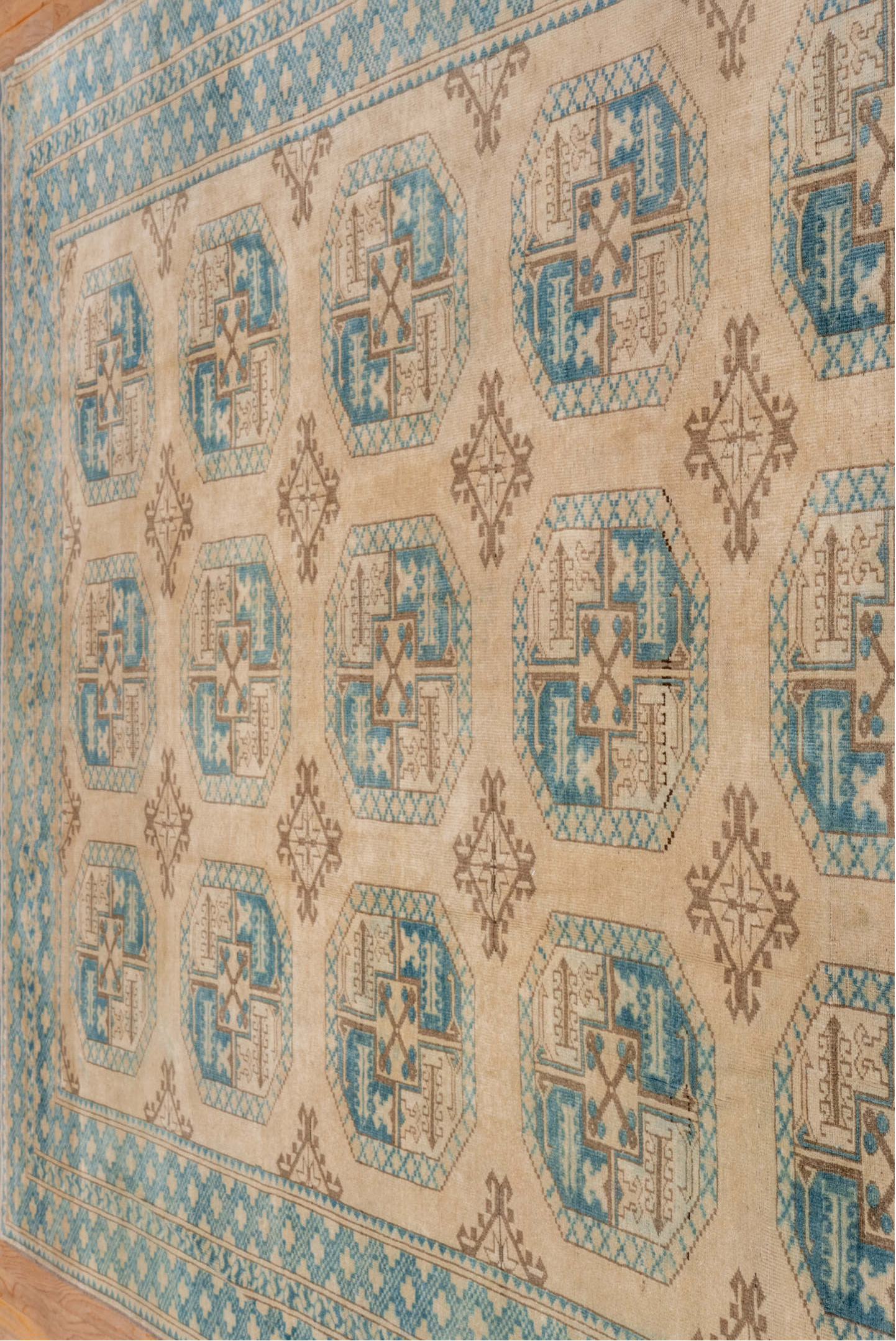 7' x 10' one-of-a-kind handmade vintage Afghan large size rug. Color palette: brown, dark gray, gray, light gray, off-white