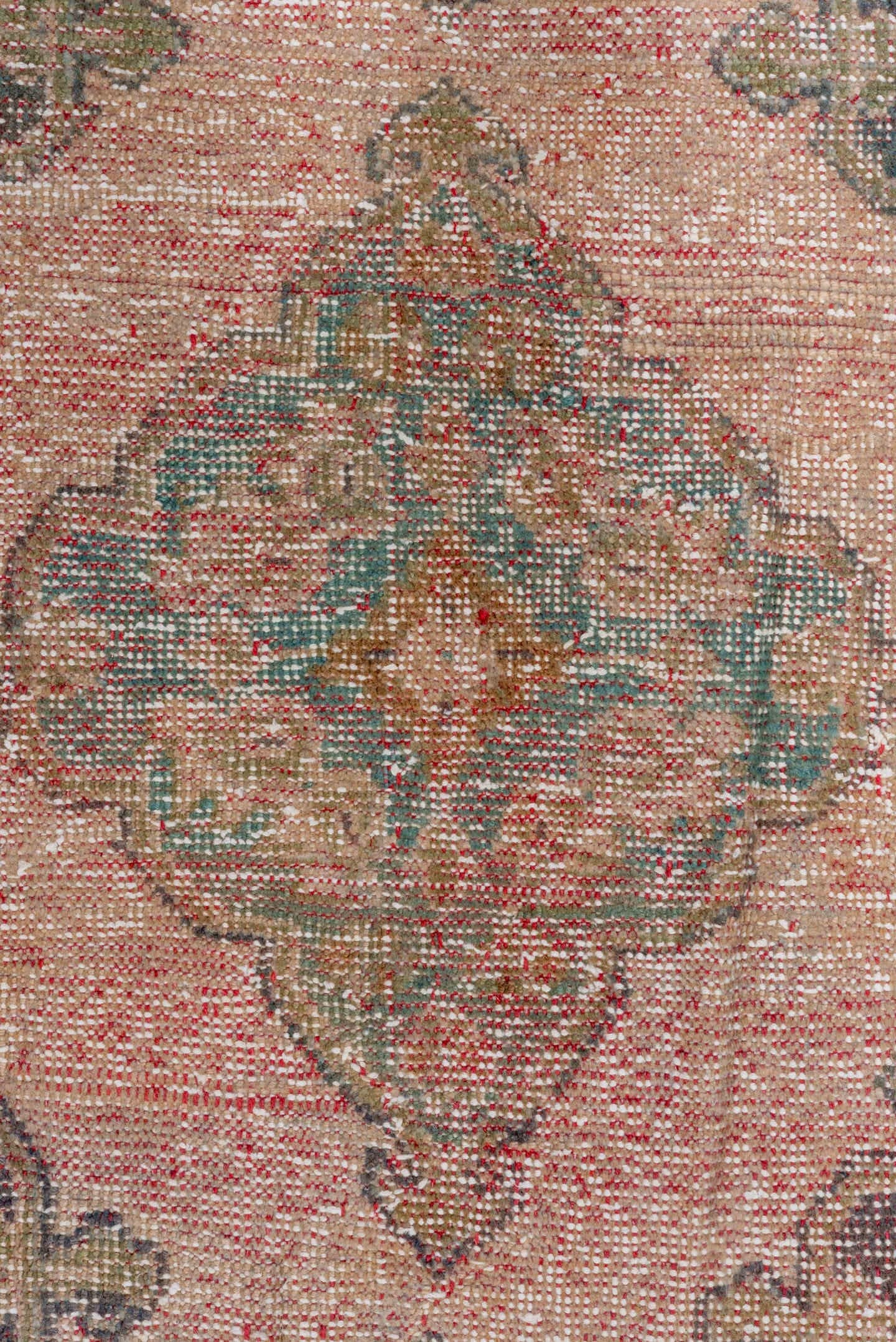 2' x 10' one-of-a-kind handmade antique Oushak runner rug. Color palette: blush, taupe, brown, sage, ivory, rose, olive