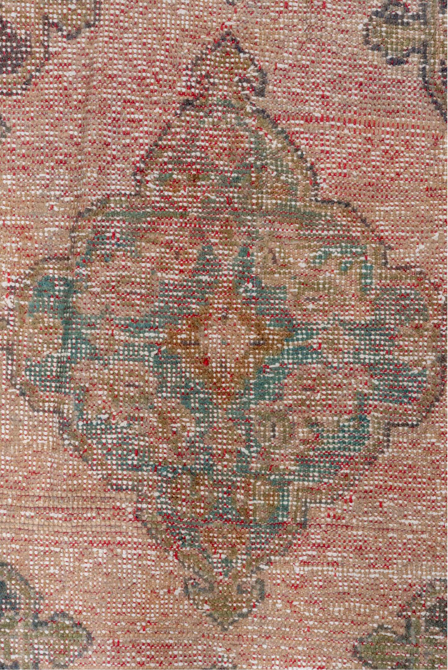 2' x 10' one-of-a-kind handmade vintage Oushak runner rug. Color palette: brown, gray, light gray, off-white, orange, pink