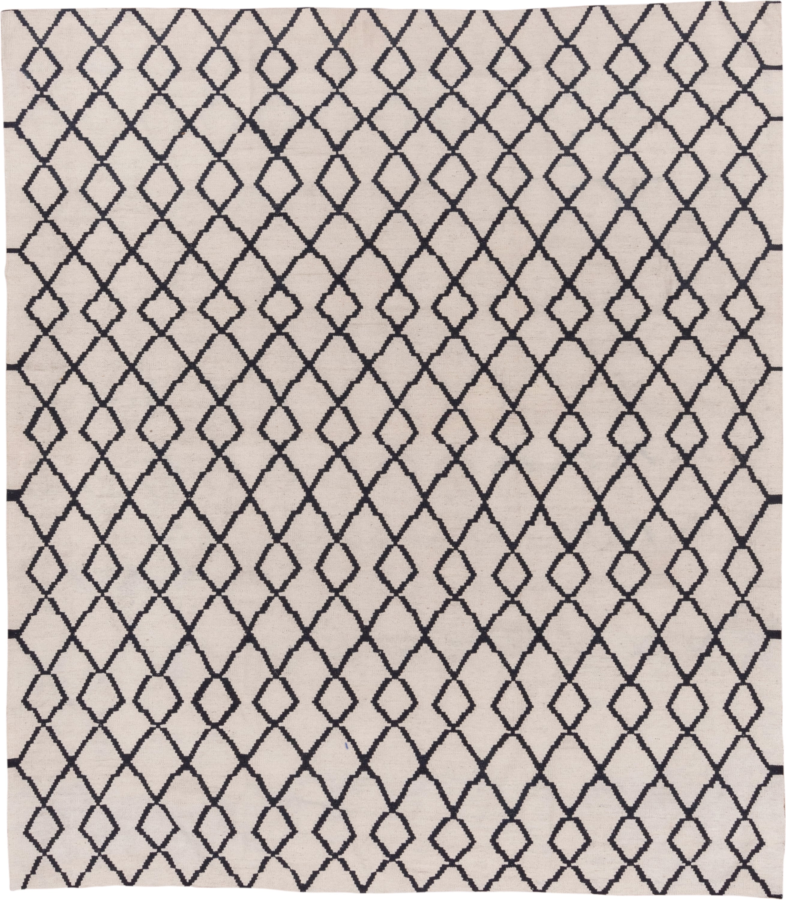 8' x 9' one-of-a-kind handmade vintage Kilim rug. Color palette: ivory, charcoal, gray, black