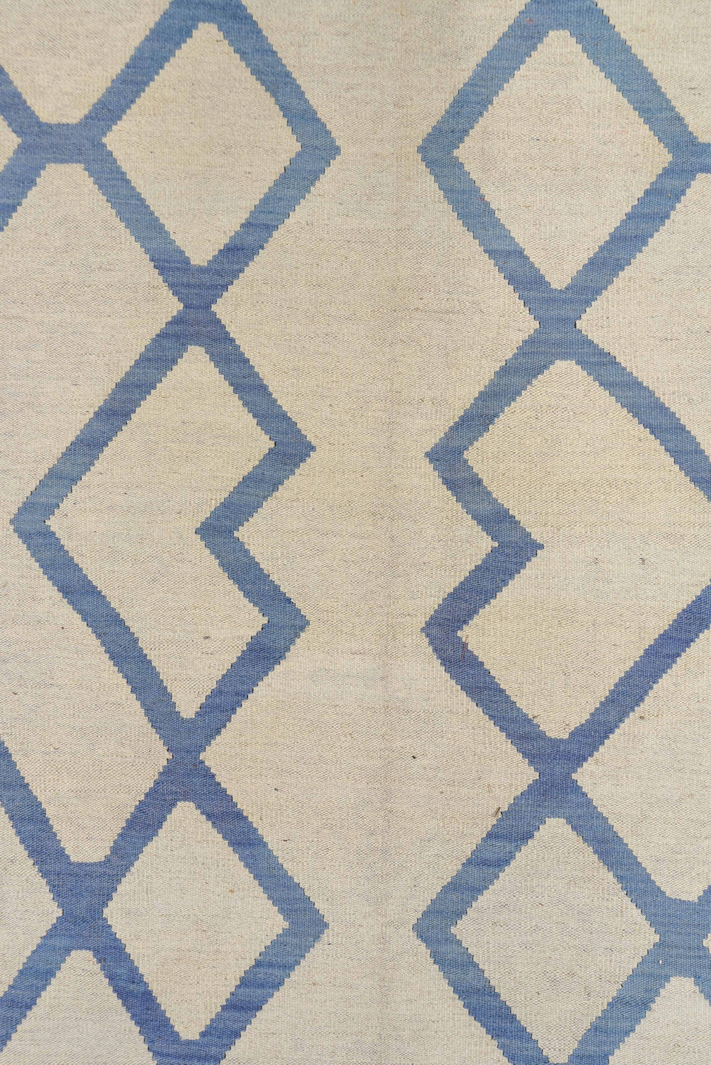 10' x 13' one-of-a-kind handmade vintage Kilim large size rug. Color palette: ivory, sky blue, cream, light blue