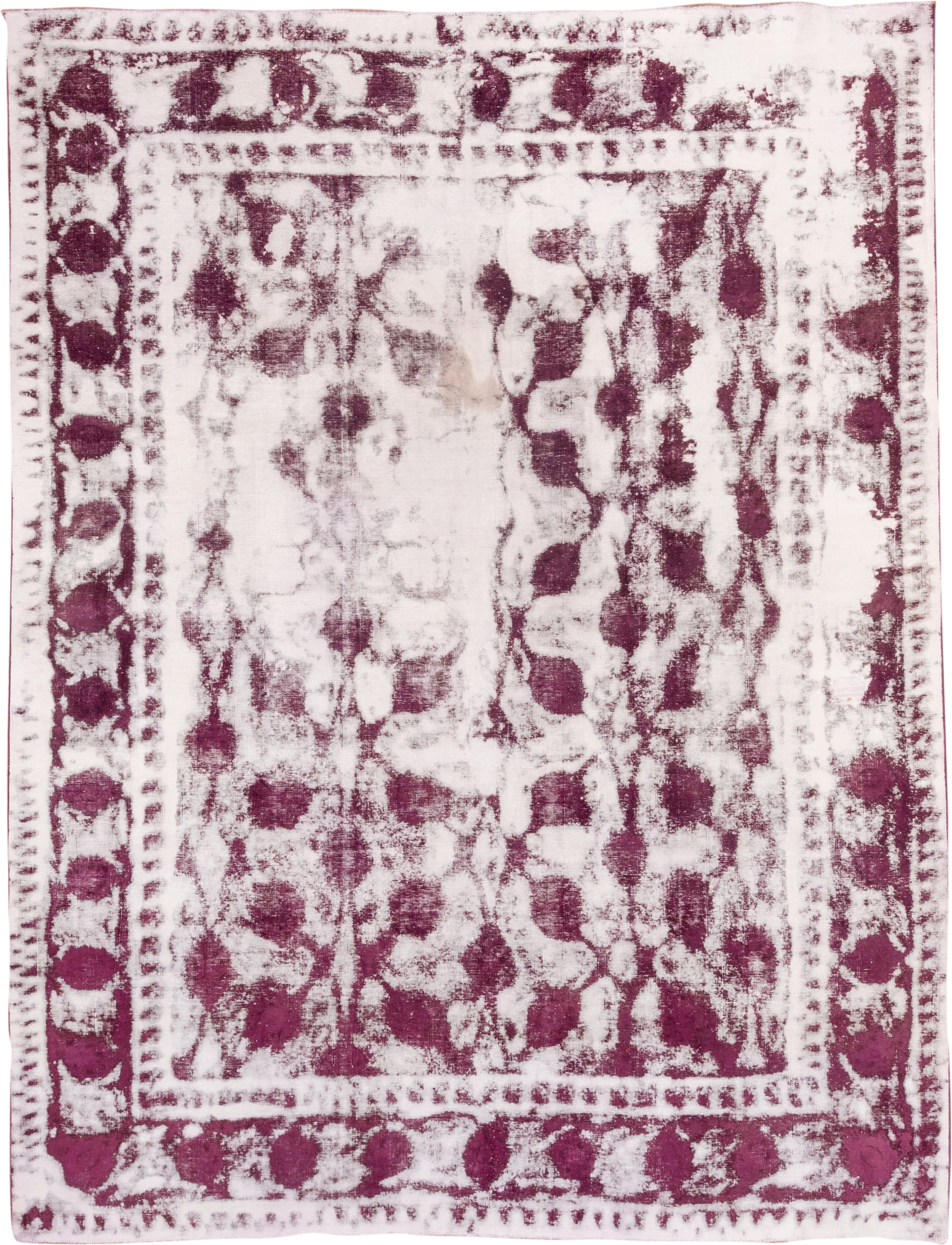 9' x 12' one-of-a-kind handmade vintage Overdyed large size rug. Color palette: ivory, plum, rose, taupe, pink, purple, red