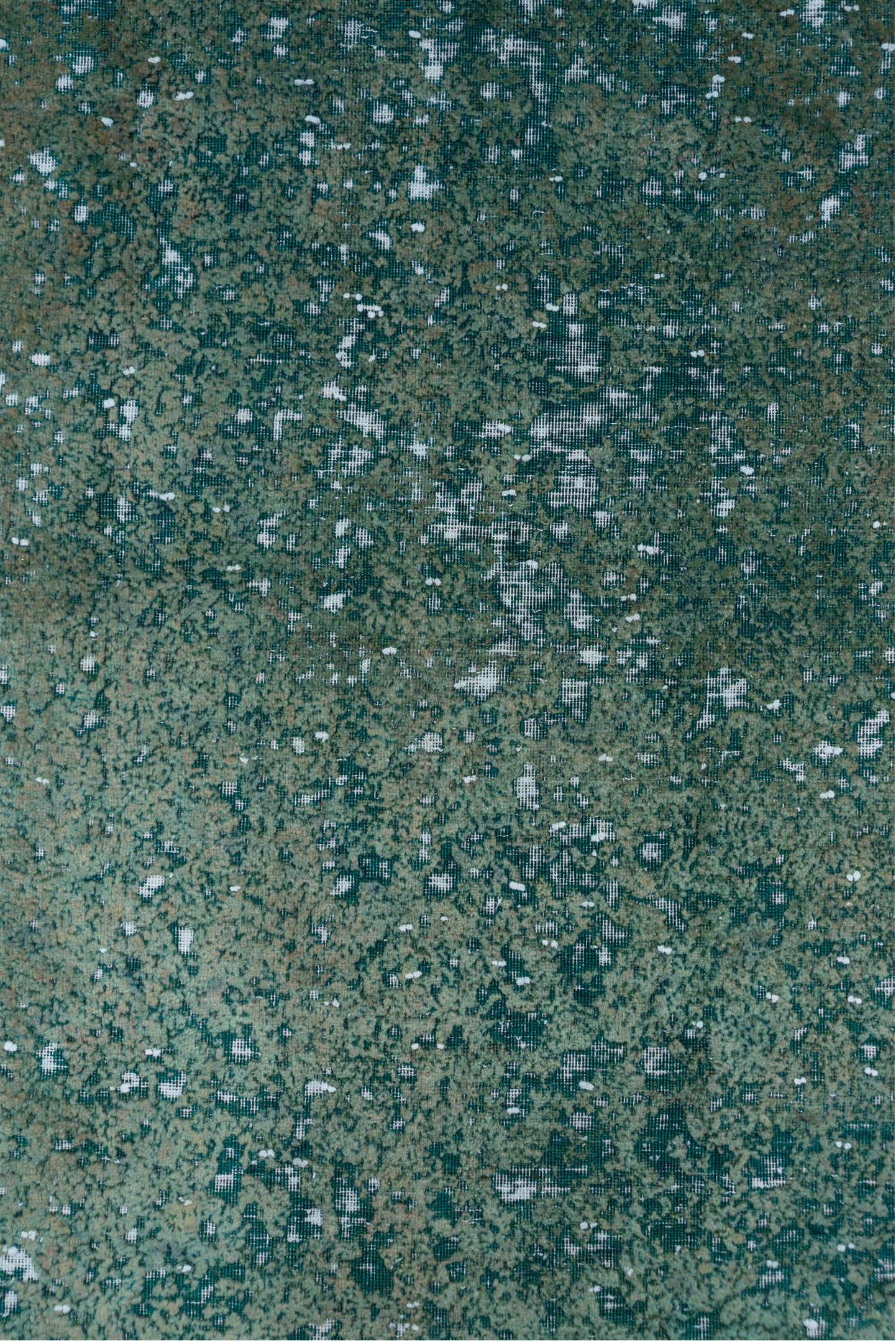 7' x 11' one-of-a-kind handmade vintage Overdyed large size rug. Color palette: sage, seafoam, ivory, teal, green