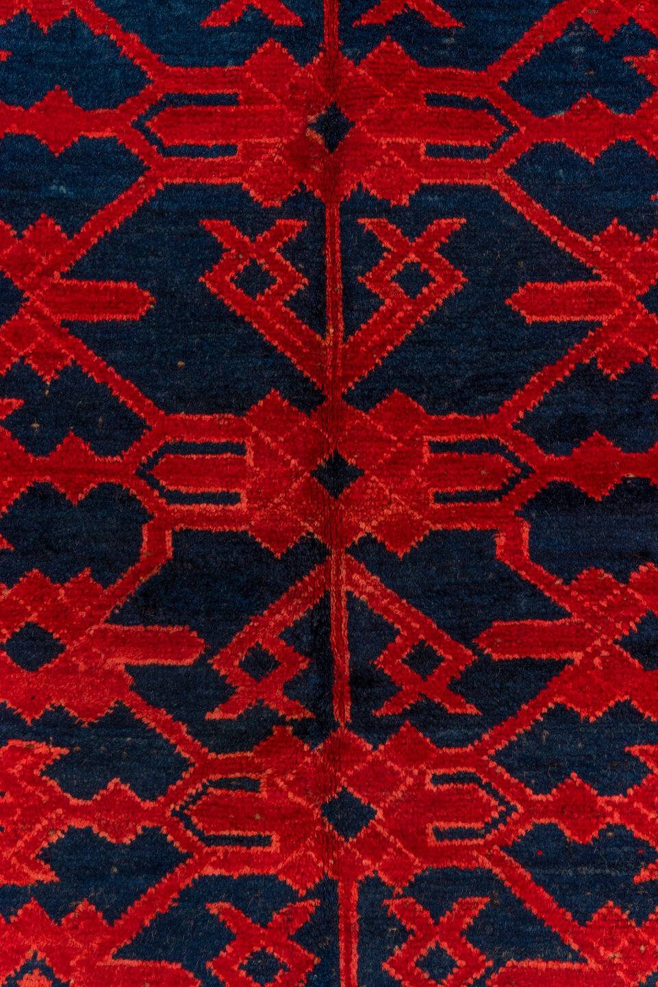 4' x 10' one-of-a-kind handmade antique Khotan runner rug. Color palette: crimson, navy, burgundy, indigo, red, blue, purple