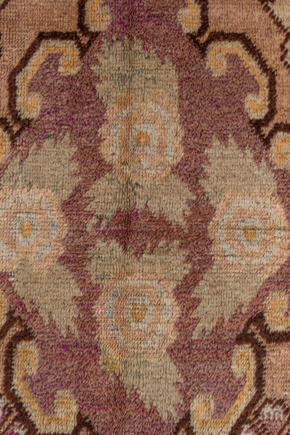 4' x 6' one-of-a-kind handmade antique Khotan small size rug. Color palette: camel, brown, ivory, rose, pale blue, gold