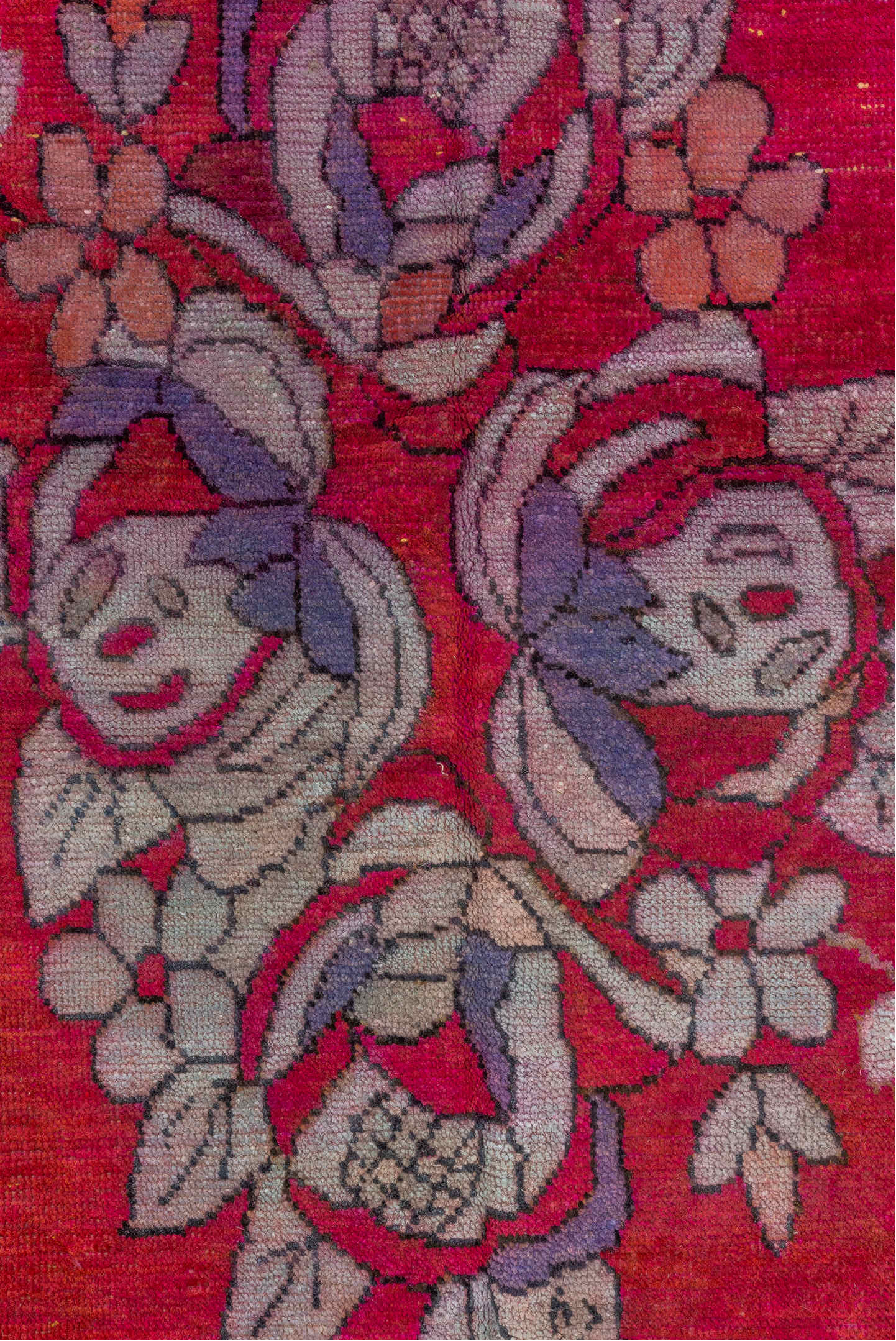 5' x 10' one-of-a-kind handmade antique Khotan medium size rug. Color palette: crimson, raspberry, ivory, lavender