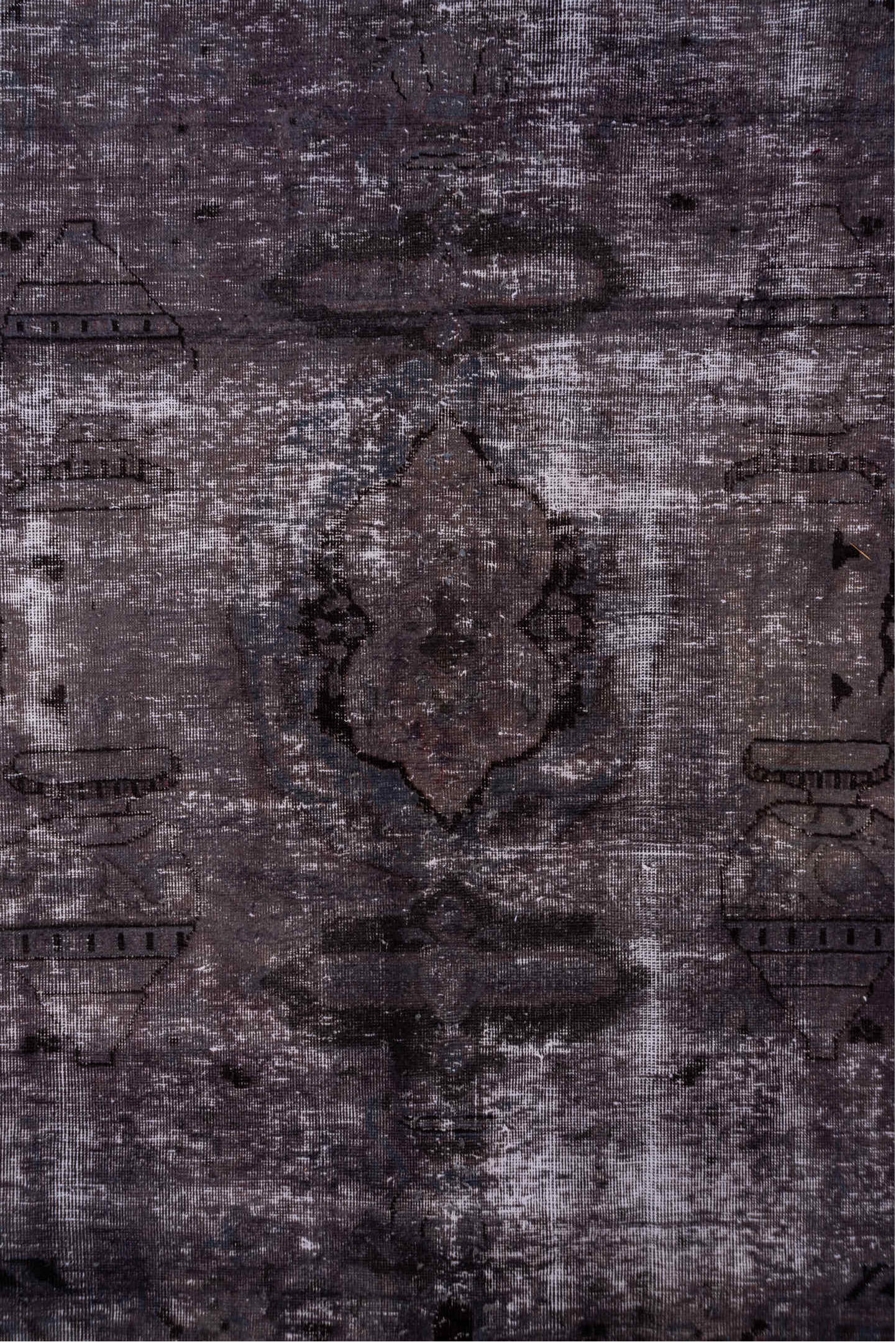 9' x 12' one-of-a-kind handmade vintage Distressed large size rug. Color palette: gray, light gray, off-white, pink
