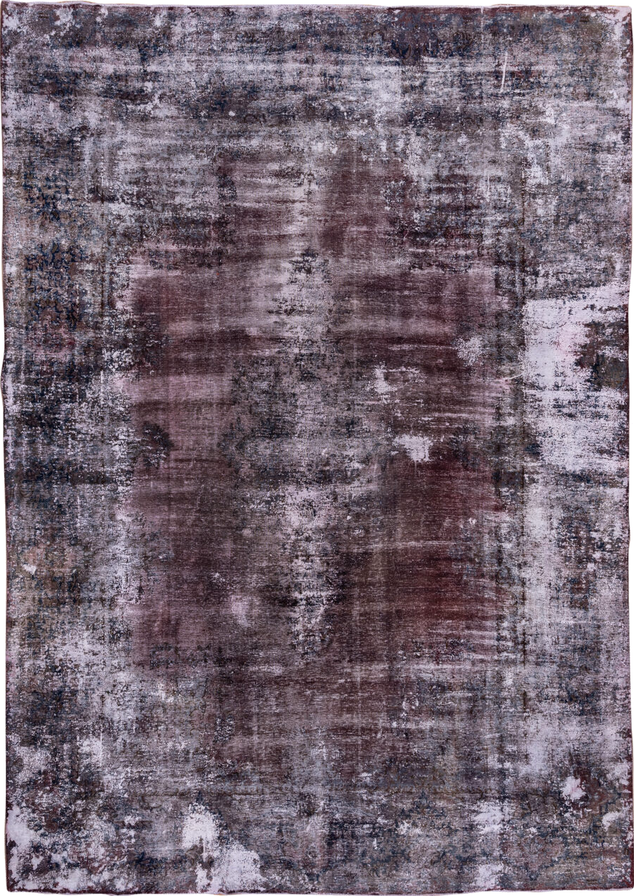 9' x 13' one-of-a-kind handmade vintage Distressed large size rug. Color palette: blue, dim gray, gray, light blue