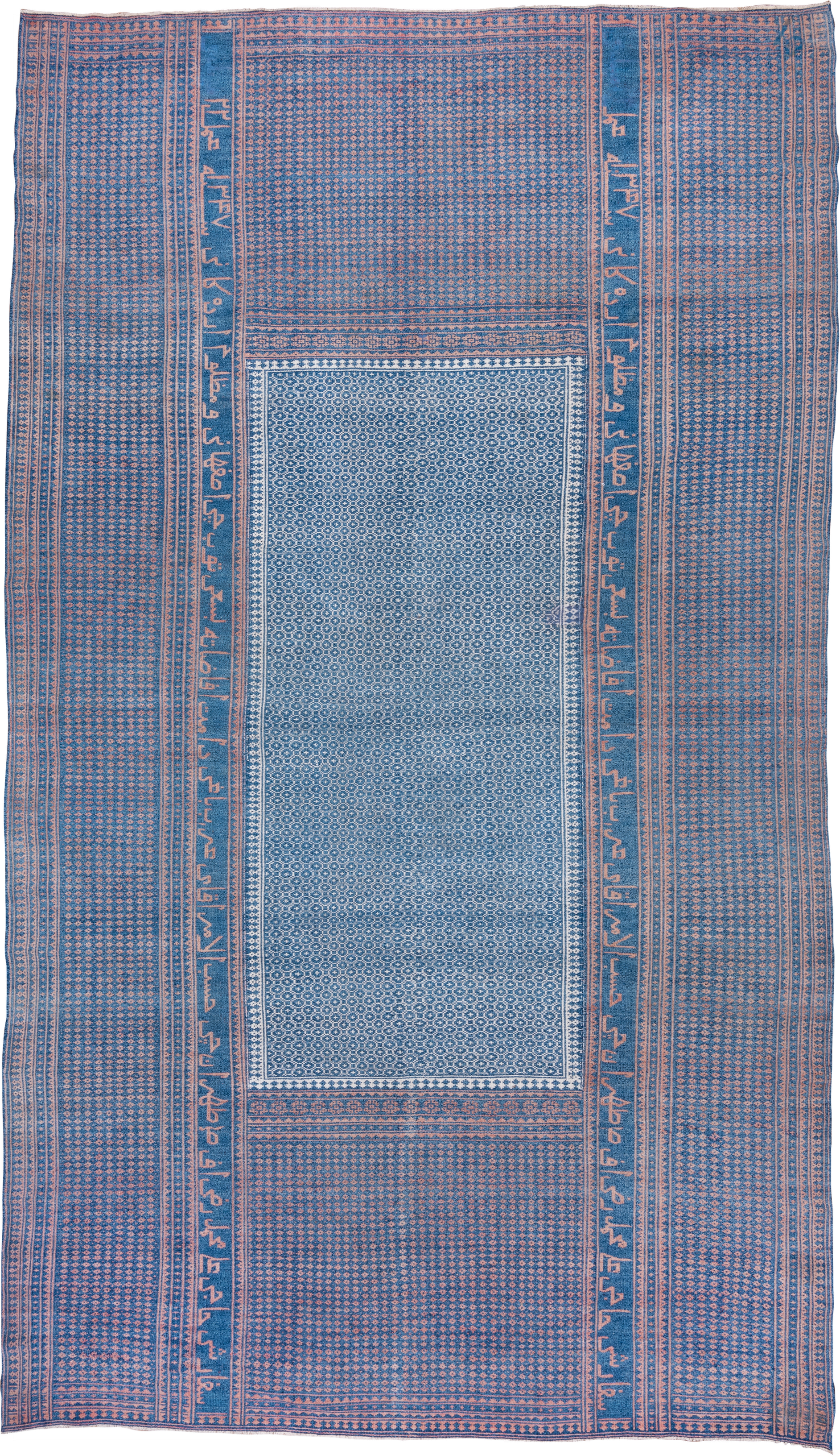 10' x 17' one-of-a-kind handmade antique Kilim rug. Color palette: blue, rose, ivory, pink, red