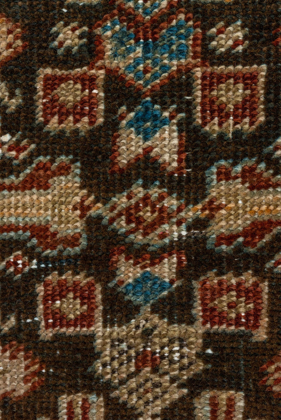 3' x 11' one-of-a-kind handmade antique Karabagh runner rug. Color palette: rust, ivory, charcoal, sky_blue, taupe, camel