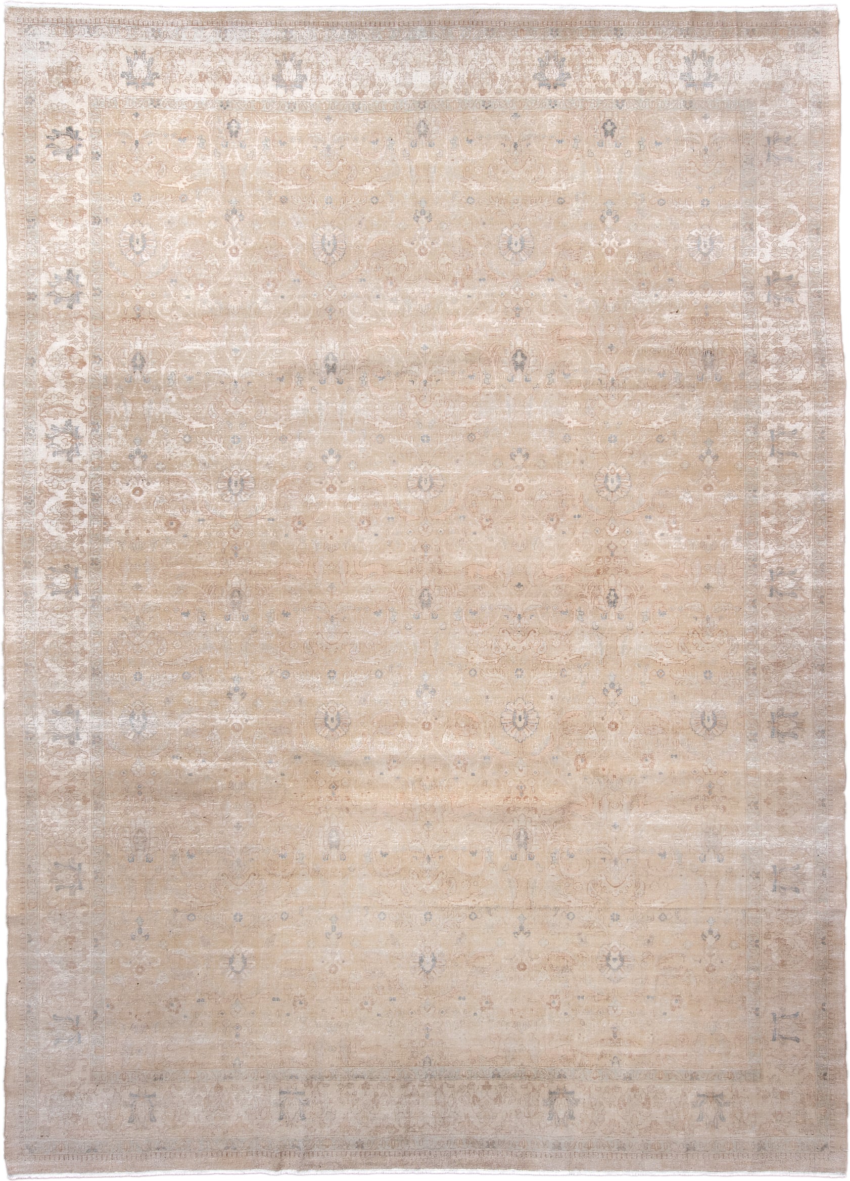 8' x 12' one-of-a-kind handmade vintage Sivas large size rug. Color palette: beige, ivory, taupe, pale blue, cream