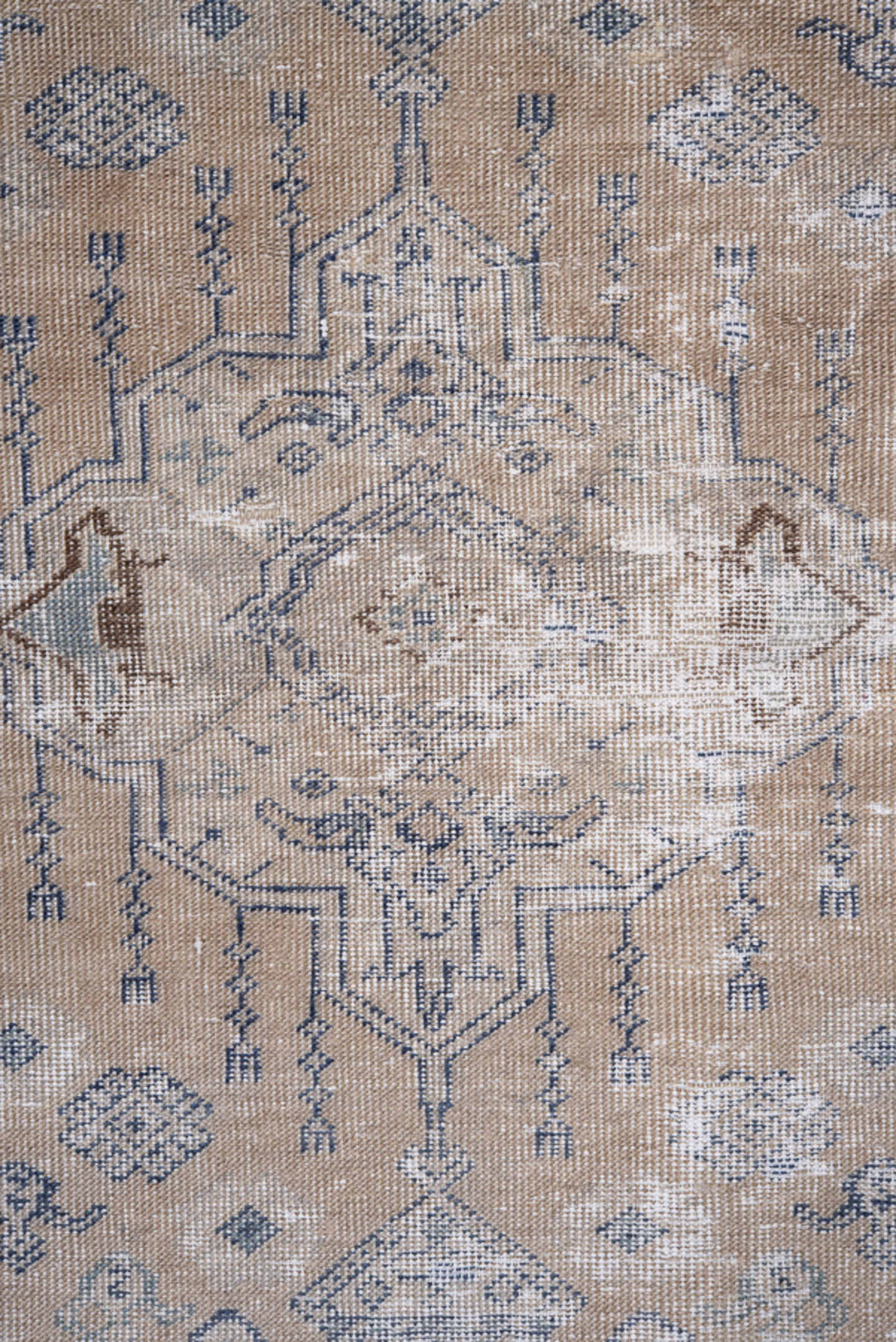 4' x 5' one-of-a-kind handmade antique Kaisary small size rug. Color palette: ivory, beige, pale blue, taupe, slate