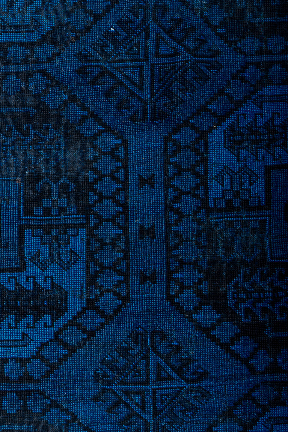 9' x 13' one-of-a-kind handmade antique Overdyed large size rug. Color palette: cobalt, navy, indigo, charcoal, ink blue