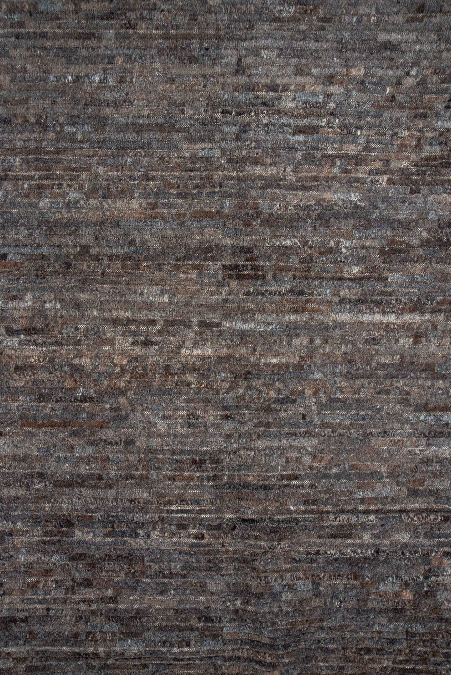 9' x 12' one-of-a-kind handmade vintage Tulu large size rug. Color palette: taupe, brown, charcoal, mushroom, espresso