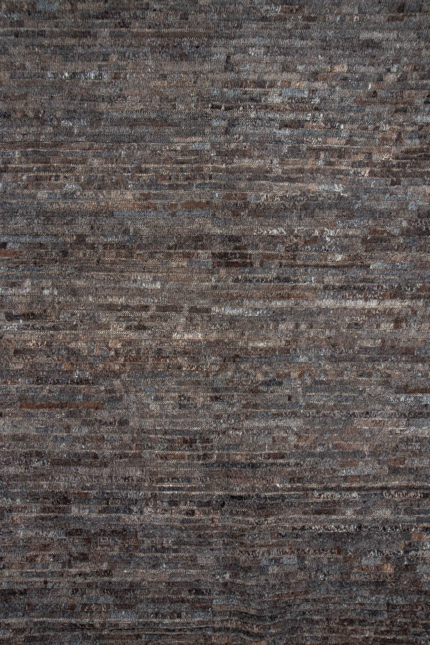 9' x 12' one-of-a-kind handmade vintage Tulu large size rug. Color palette: taupe, brown, charcoal, mushroom, espresso