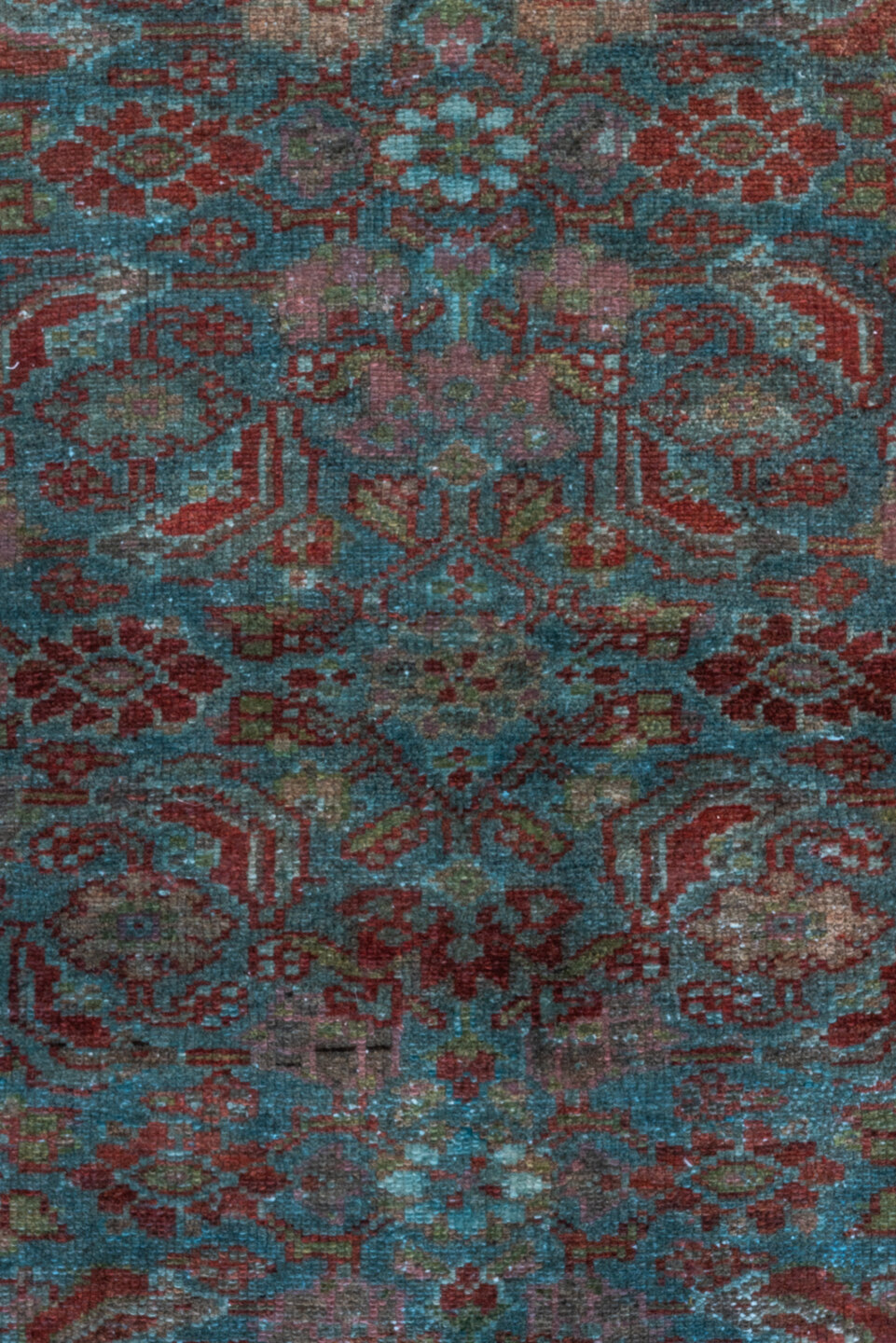 3' x 5' one-of-a-kind handmade vintage Malayer small size rug. Color palette: rust, teal, rose, burgundy, ivory, charcoal
