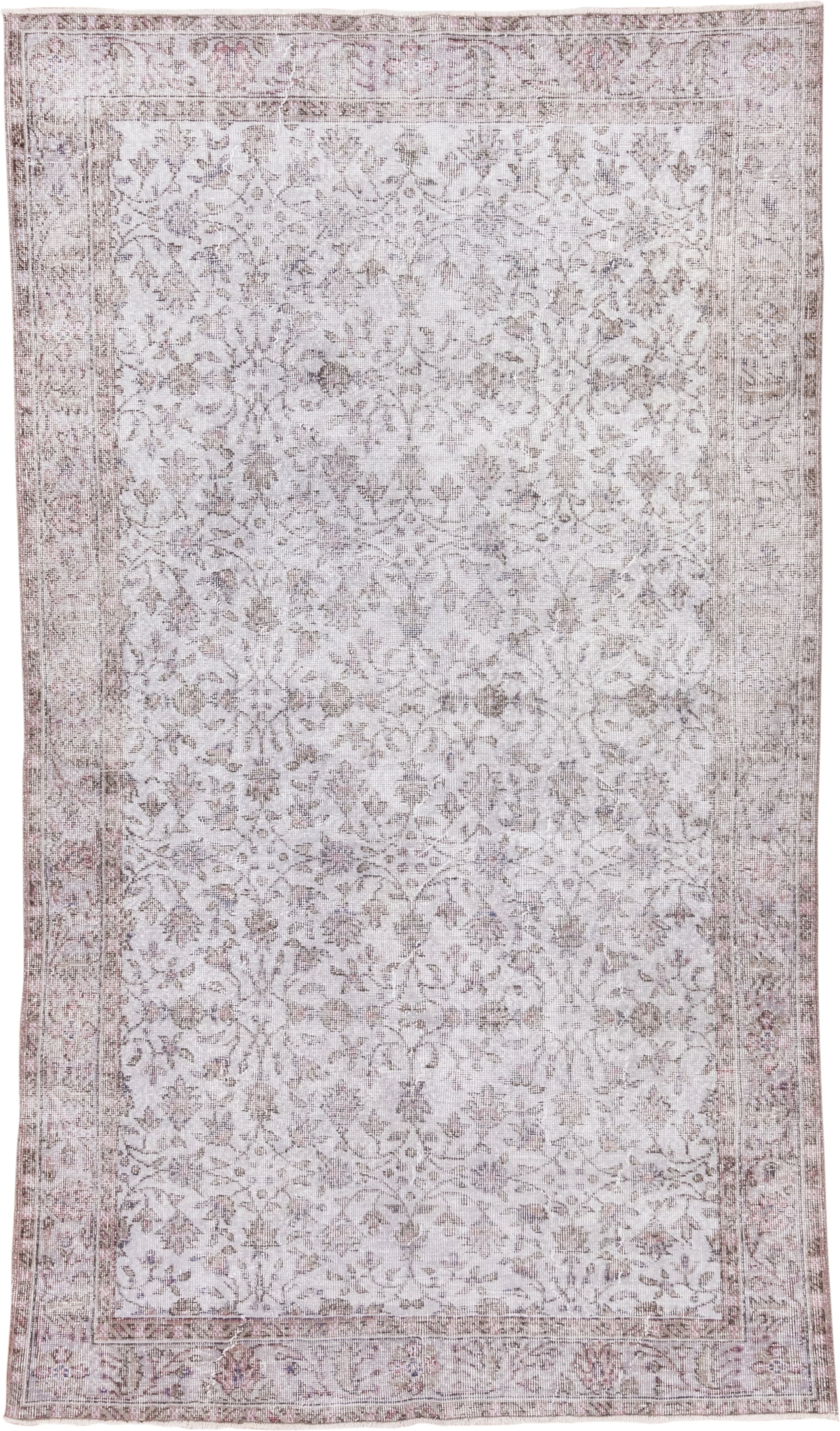 5' x 9' one-of-a-kind handmade vintage Overdyed medium size rug. Color palette: ivory, blush, taupe, rose, beige