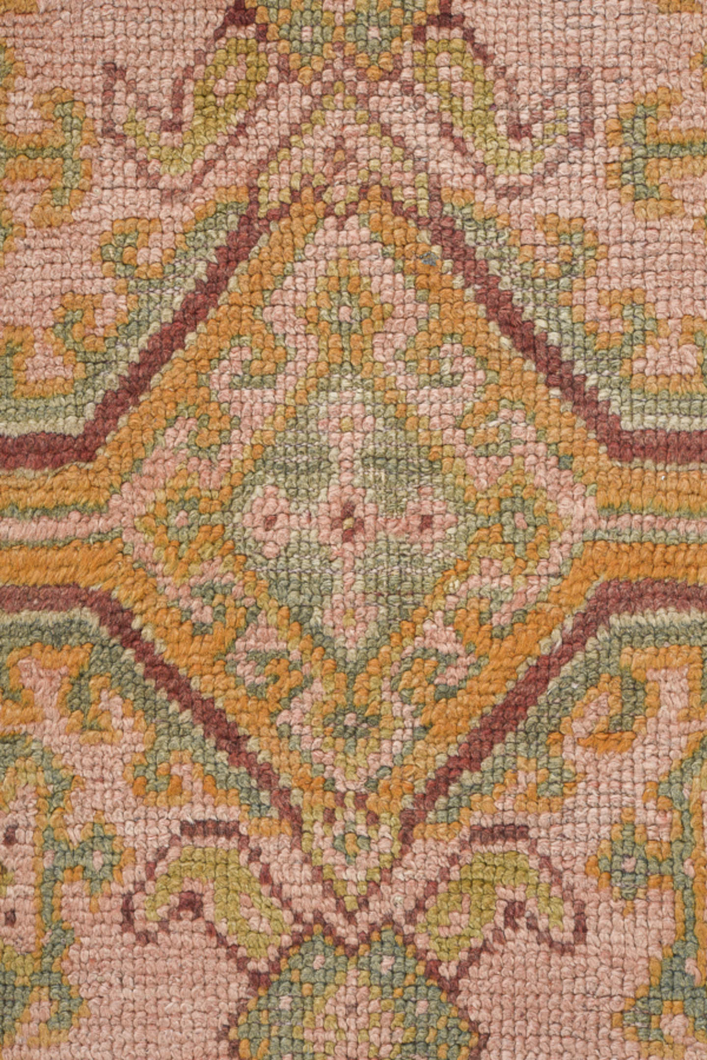 3' x 11' one-of-a-kind handmade antique Oushak runner rug. Color palette: blush, sage, gold, rust, ivory, taupe, camel, pink