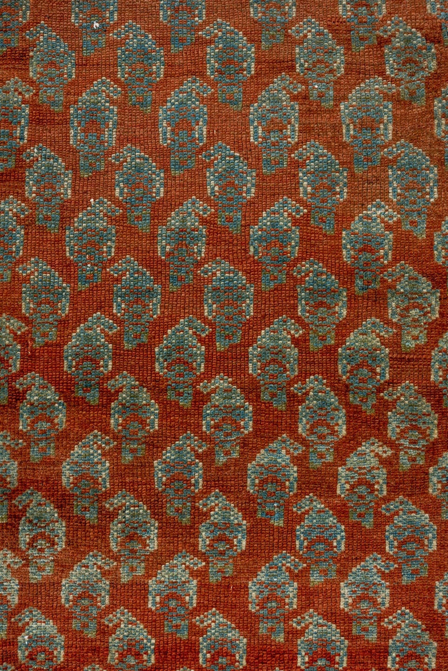 2' x 14' one-of-a-kind handmade antique Malayer runner rug. Color palette: rust, soft blue, brick, ivory, terra cotta, sage